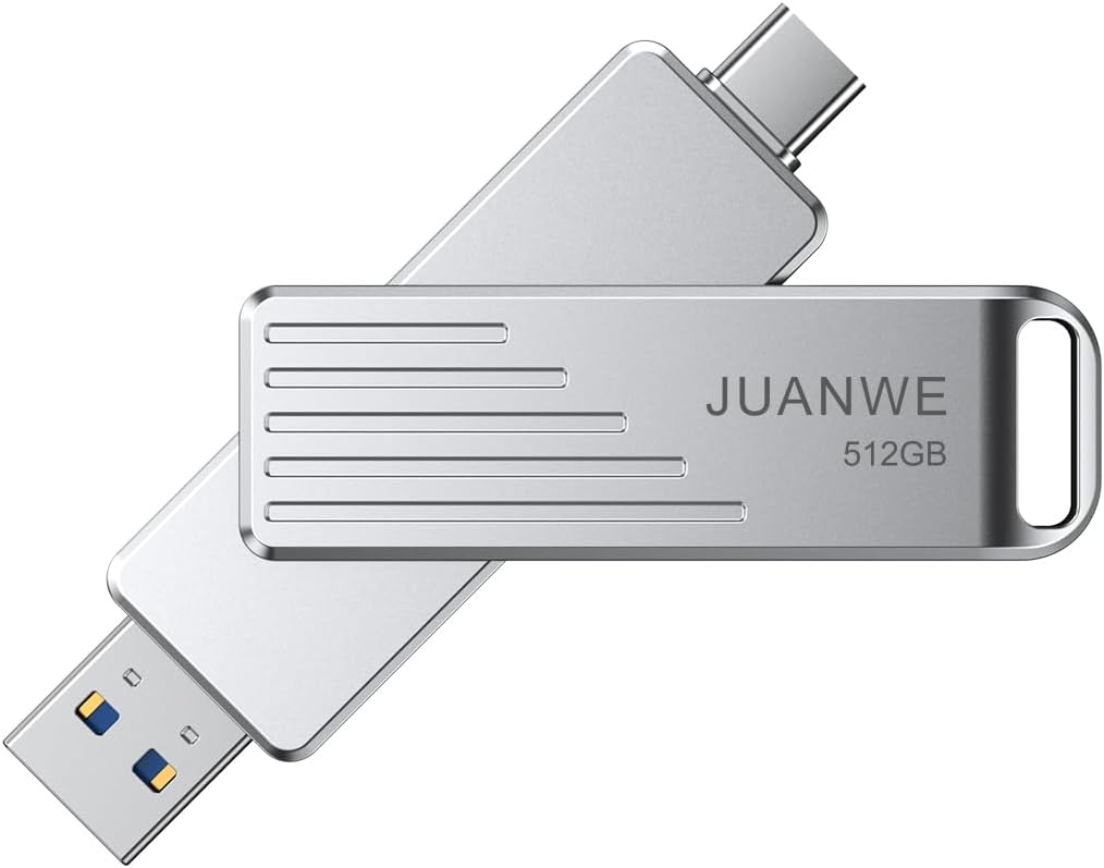 JUANWE 512GB USB C Flash Drive up to 1000MB/s USB Drive with USB C and USB A Swivel Thumb Drive USB 3.2 Gen 2 Jump Drive Compatible with iPhone 15 and Above, Android, Mac, Car Audio, Game Console