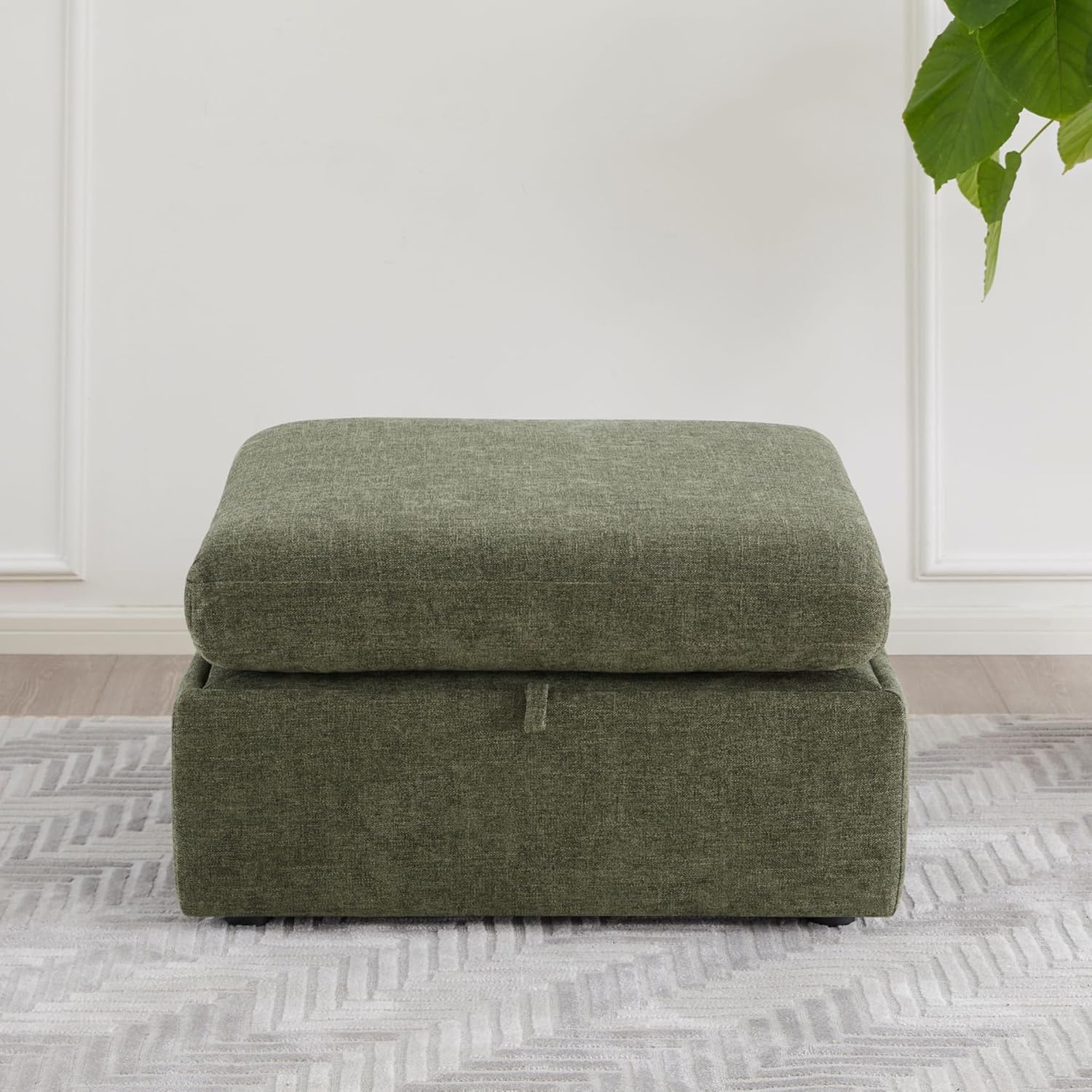 CHITA 34 Inch Upholstered Square Modular Storage Ottoman for Sectional Sofa,Storage Ottoman Footrest and Seat Cube for Living Room, Moss Green