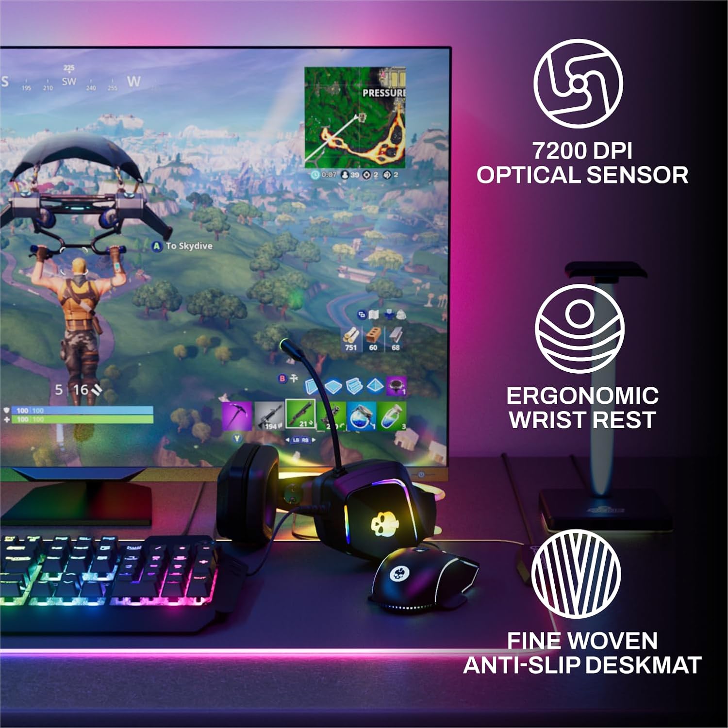 GAME PUNK 6-Piece Codebreakers RGB Gaming Bundle – Mechanical Keyboard, RGB Mouse & XL Mousepad USB Hub, Gaming Headset w/Stand, Light Strip – PC Game Accessories for Desktop & Laptop