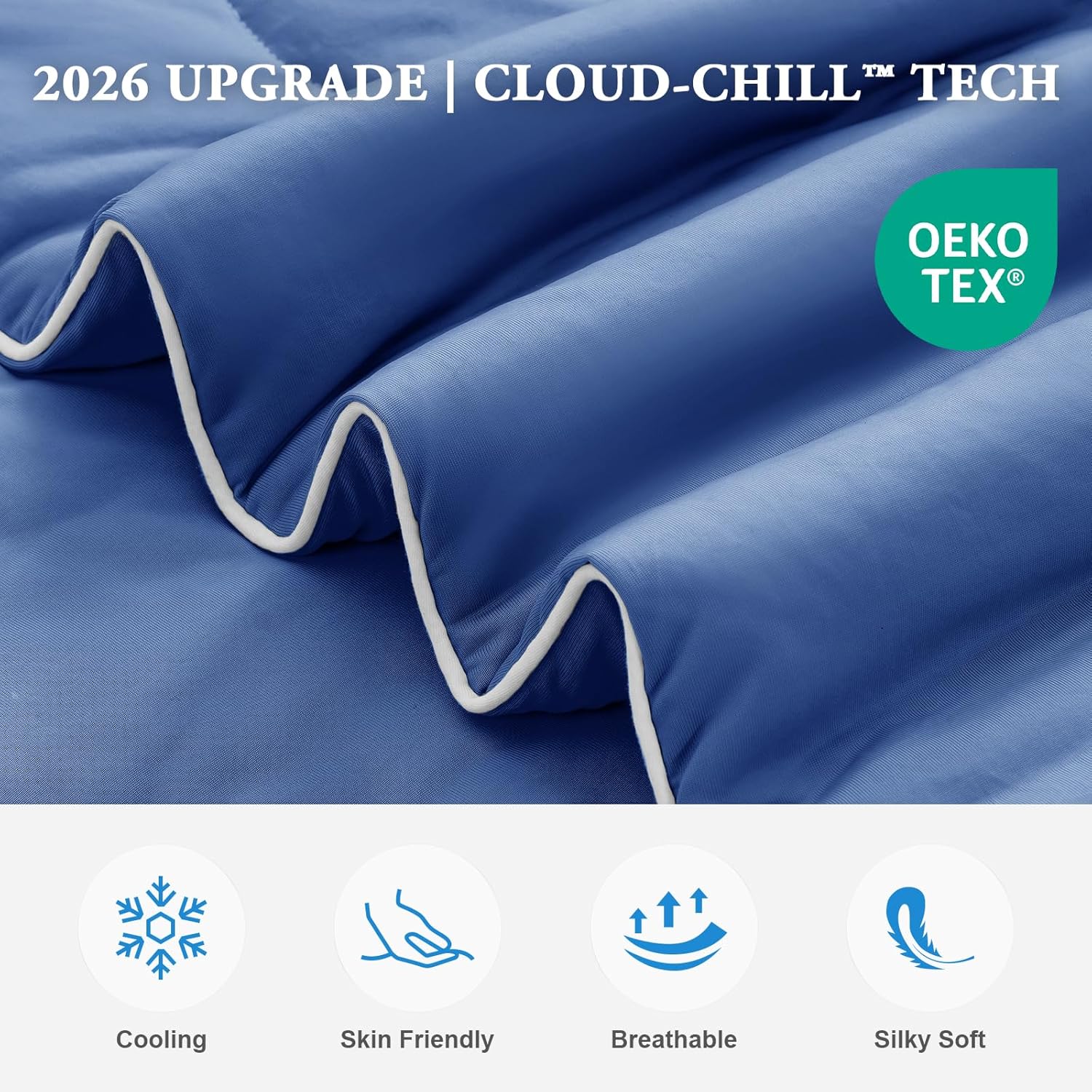EASELAND Cooling Comforter Queen, 2026 Cloud-CHILL TECH | Q-MAX 0.45+, Double-Sided Cool Design Soft Fluffy Cooling Blanket for Night Sweats Hot Sleeper(Navy Blue, Queen(90