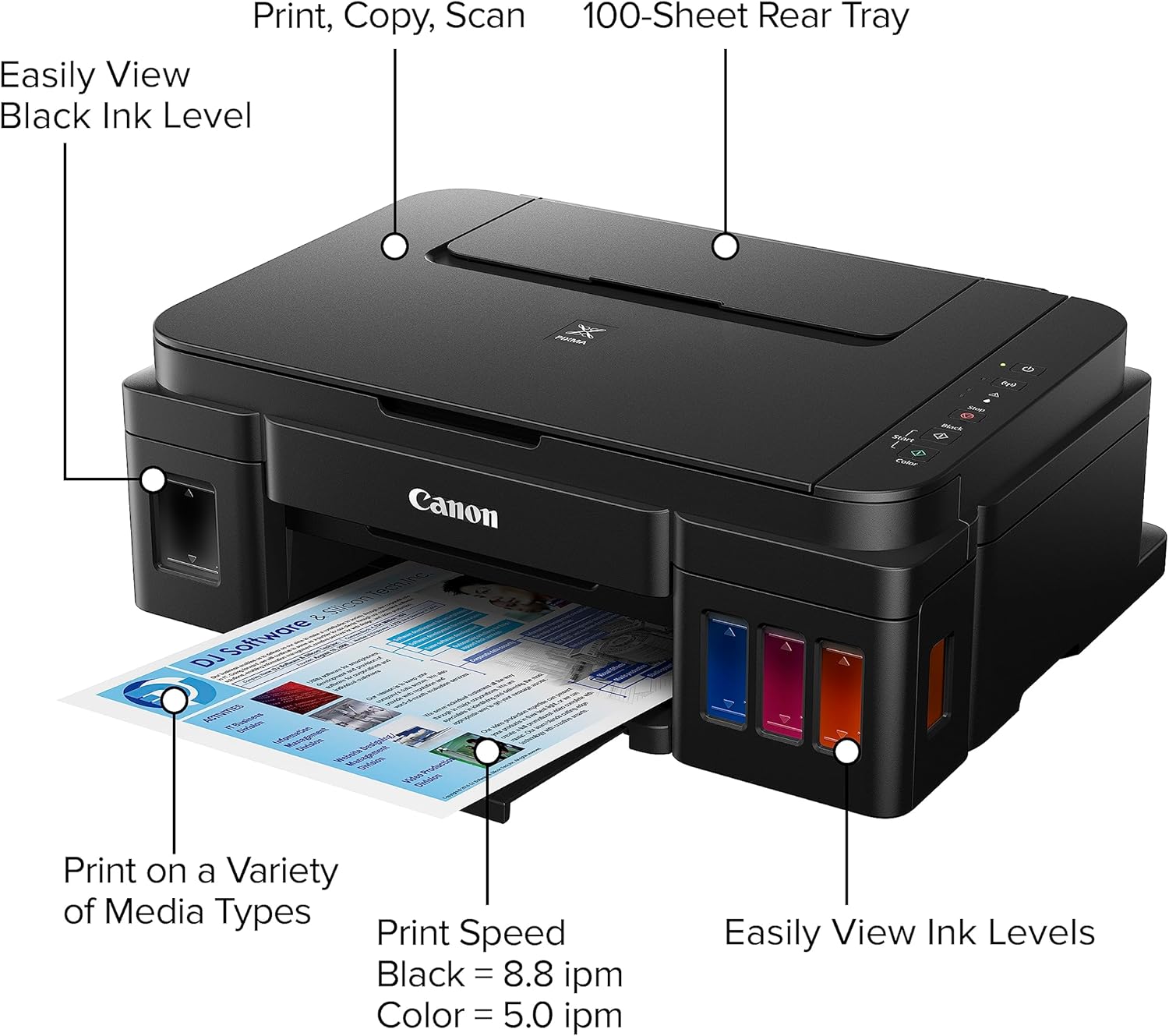 Canon G3200 All-In-One Wireless Supertank (MegaTank) Printer| Copier| Scanner| and Mobile Printing, Black, 6.5