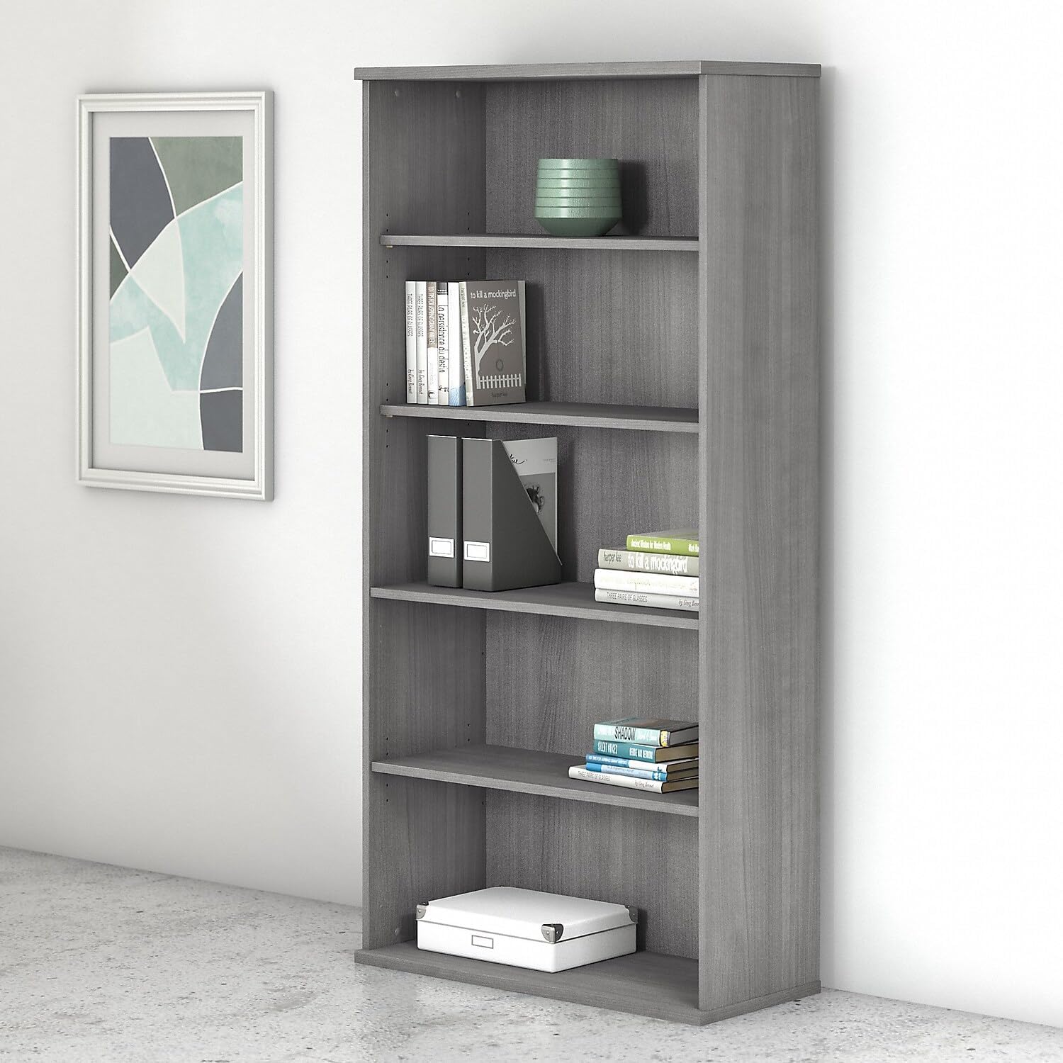 Bush Business Furniture Studio C Tall 5 Shelf Bookcase in Platinum Gray, Large Bookshelf for Home or Professional Workplace Organization