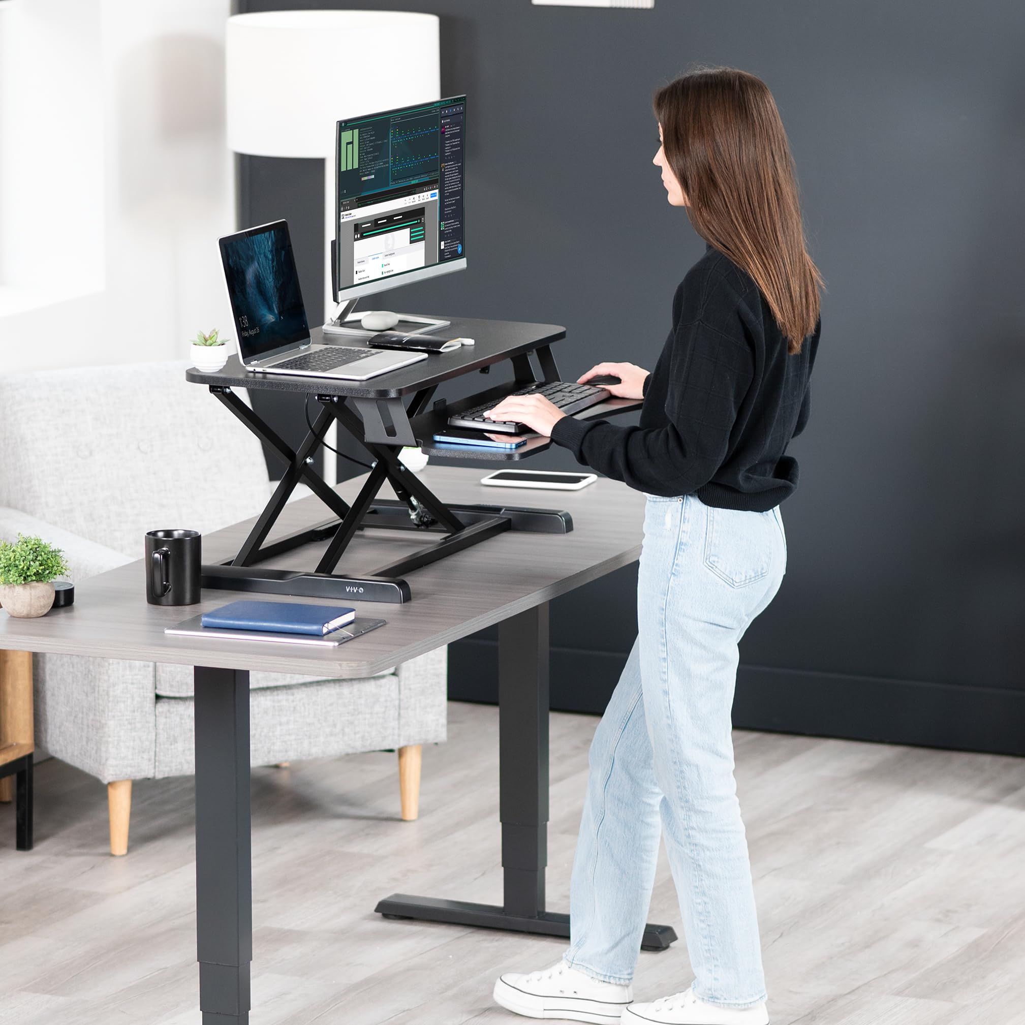 VIVO 32-inch Height Adjustable Desk Converter - Black