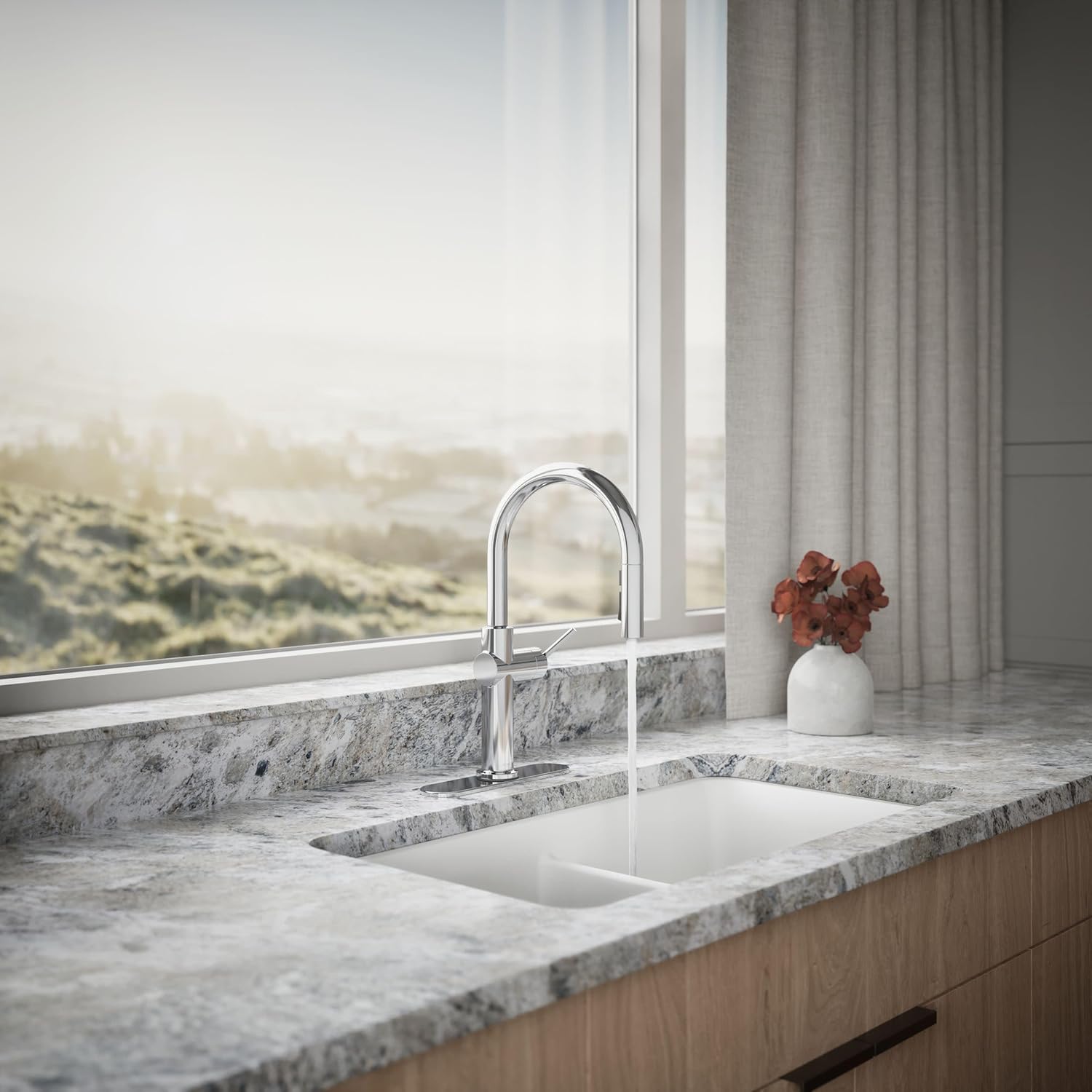 KOHLER 22972-CP Crue Pull Down Kitchen Faucet, Pull-Down Sprayer with Multi Function Spray Head, Polished Chrome