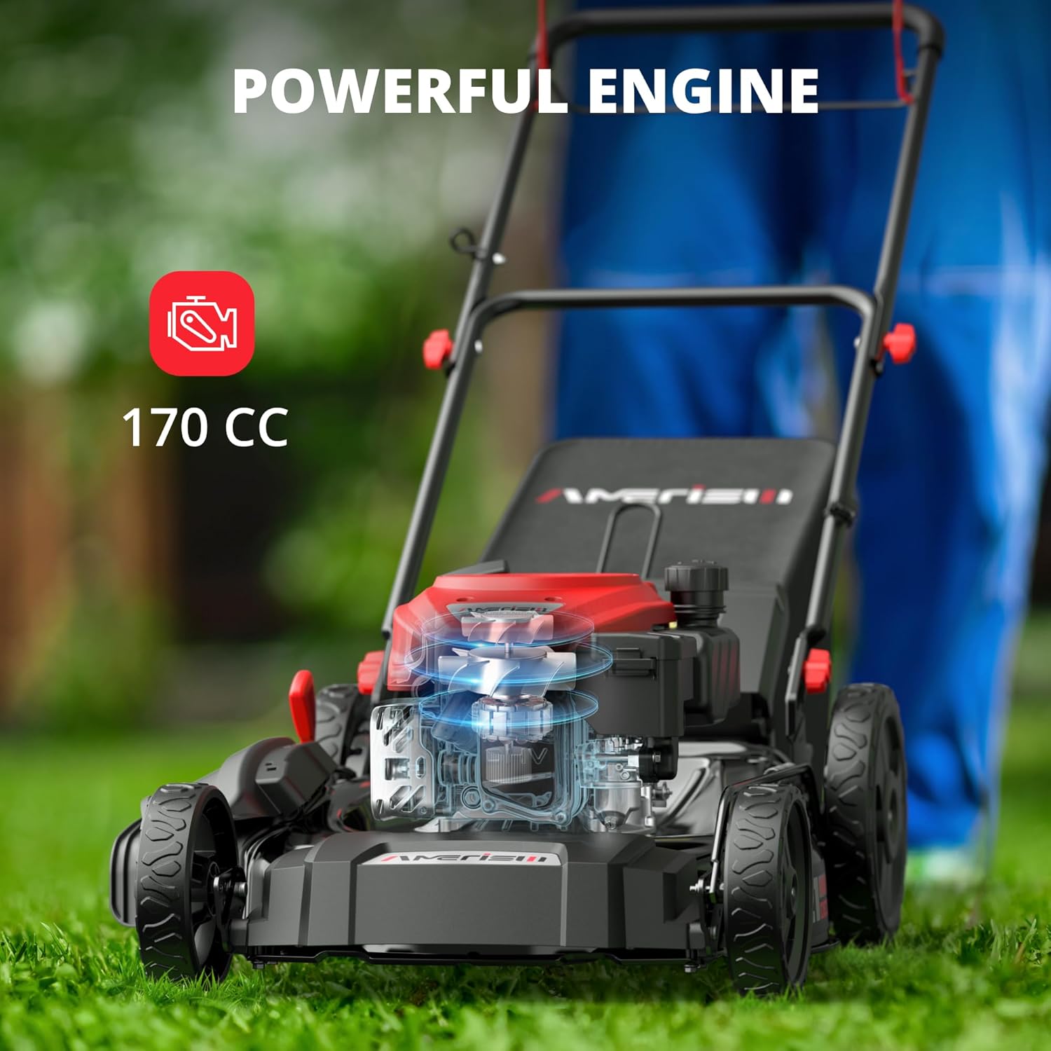 AMERISUN Gas Lawn Mower, 170cc OHV Engine with Forced Air Cooling, 21