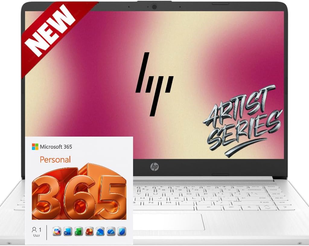 HP Ultrabook Laptop with Copilot AI • 2026 Edition • 16GB RAM • Microsoft 365 Included • Latest Intel CPU • 64GB SSD • Windows 11 • Thin & Portable • w/o Mouse • 14