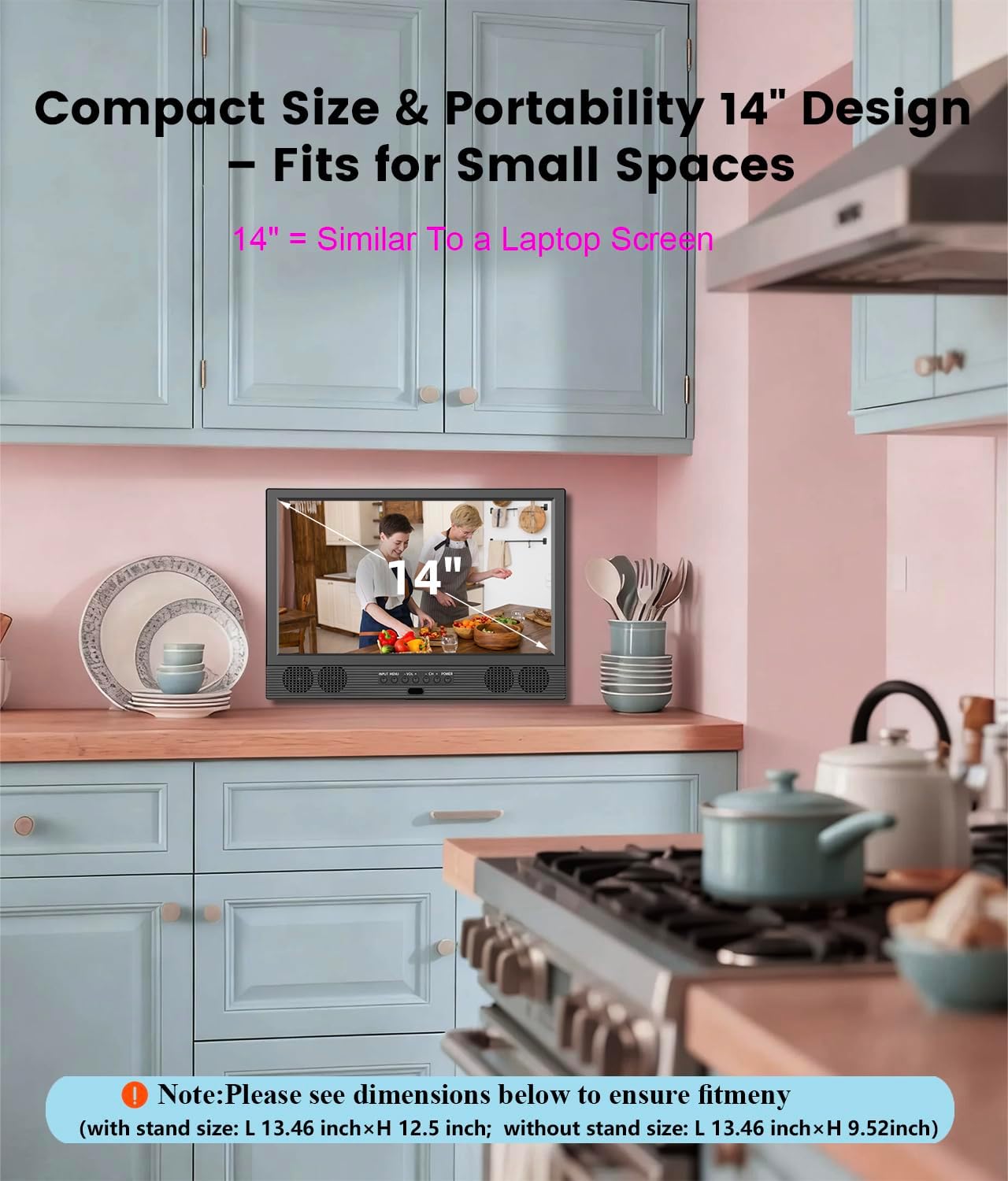 Feihe 14 Inch Small Smart TV, HD LED Flat Screen Smart TV with ATSC Tuner/HDMI/USB/AV for Kitchen, RV, Camper, Bedroom or Travel Use