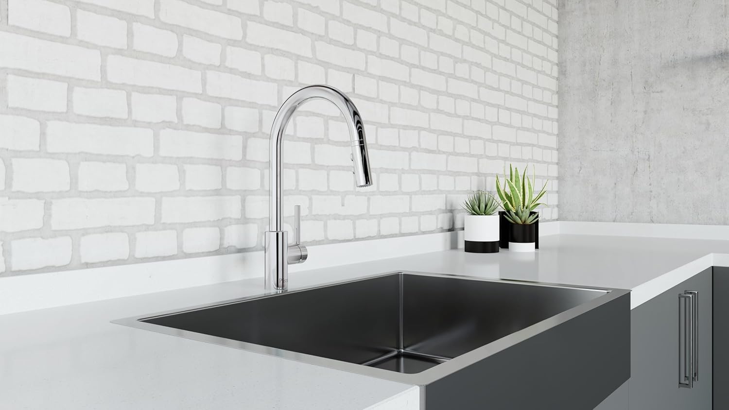Pfister Stellen Kitchen Sink Faucet with Pull Down Sprayer Single Handle High Arc Chrome Finish 3 Water Settings Stream Spray Pause Forward-Only Handle Modern Design LG529SAC
