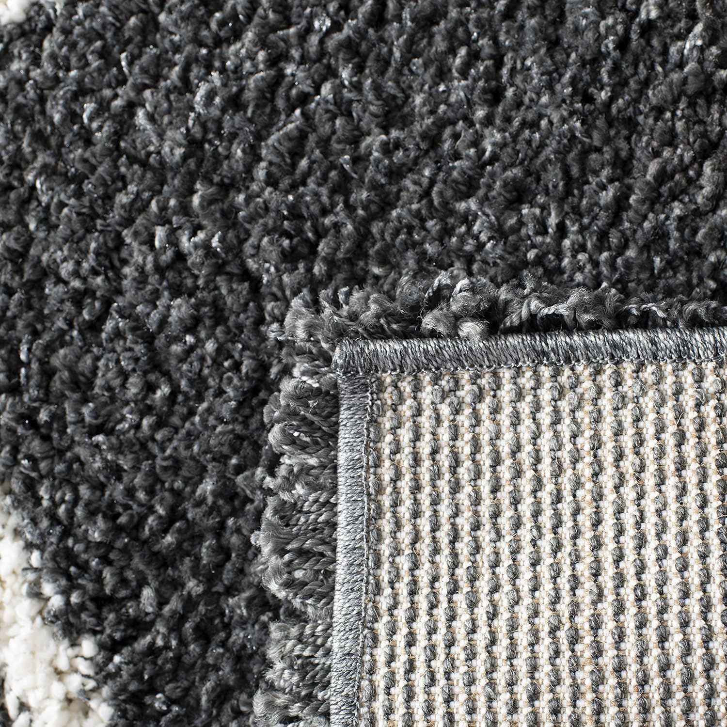 SAFAVIEH Hudson Shag Collection Area Rug - 8' Square, Dark Grey & Ivory, Trellis Design, 2-inch Thick, Ideal for The Living Room, Dining, Bedroom (SGH281G)