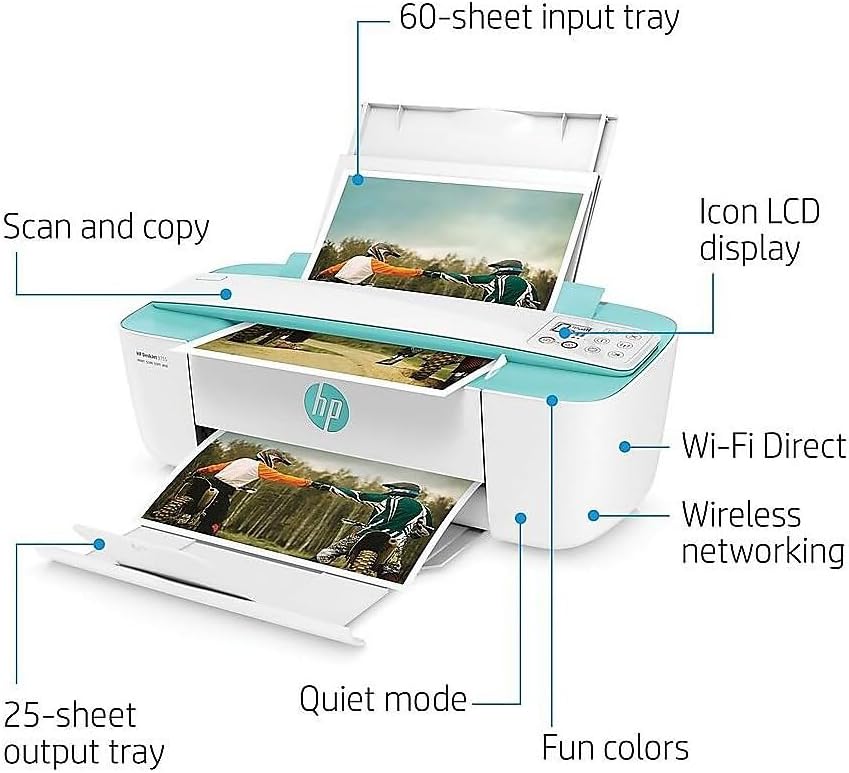 HP DeskJet 3755 Compact All-in-One Wireless Printer, Instant Ink, Works with Alexa - Seagrass Accent (J9V92A)