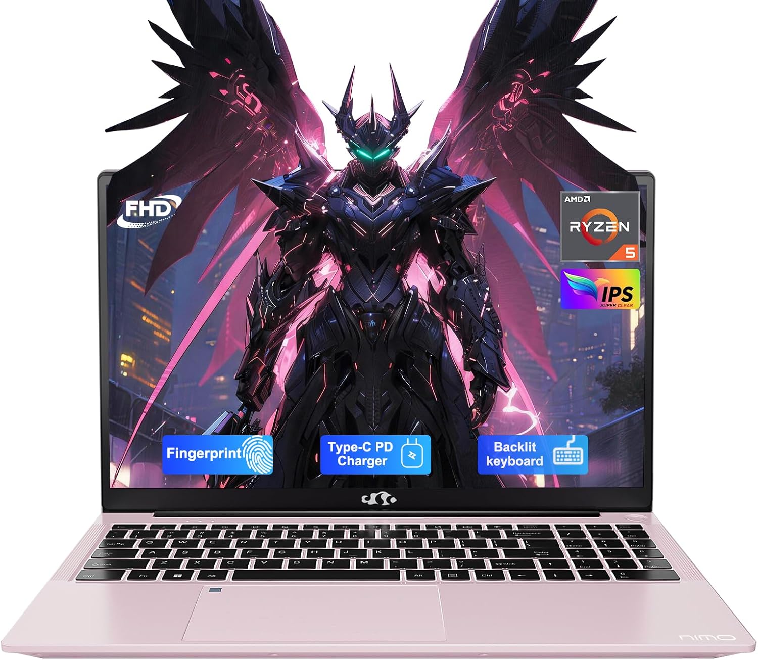NIMO 15.6'' IPS FHD-Laptop, 16GB RAM 256GB SSD AMD Ryzen 5(Beat i5-1135G7, 4 Cores Up to 3.7GHz) Student Computer with 2 Years Warranty, 65W Type-C, Fingerprint, Backlit Keyboard, 180°Viewing