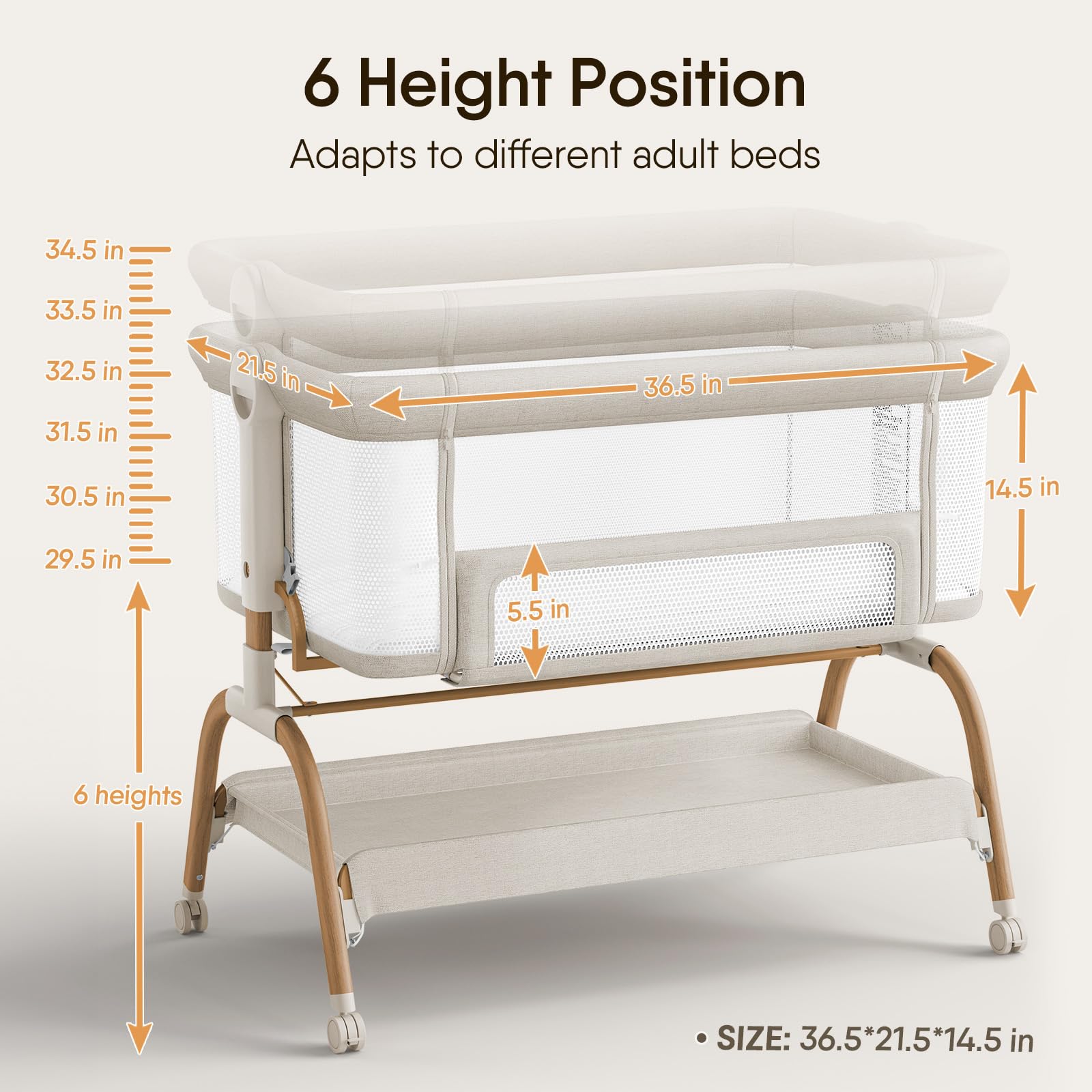 BABYBOND Baby Bassinet Bedside Crib - 3-in-1 Adjustable Sleeper