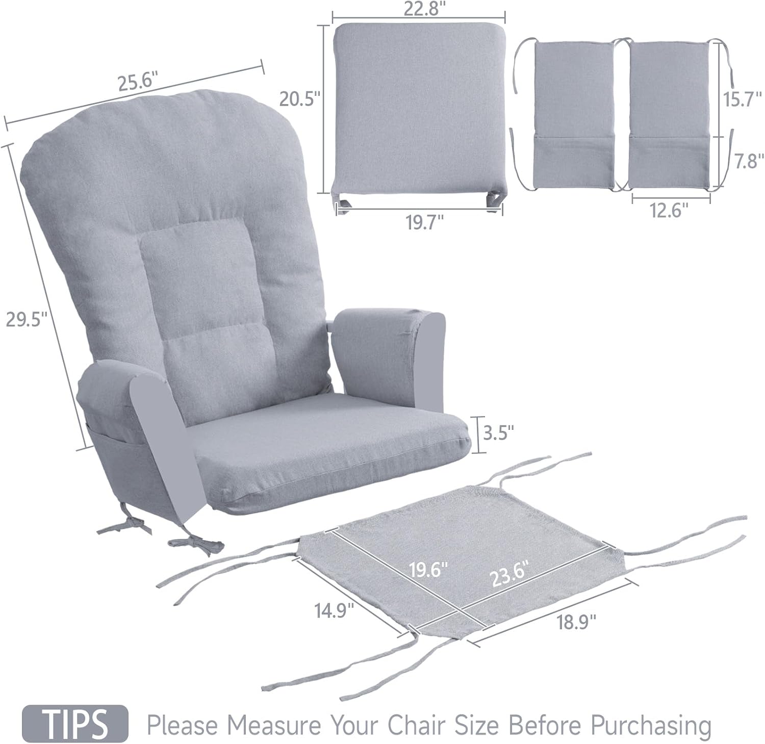 Boshen 5PCS Glider Rocker Replacement Cushions with Ottoman Cover, 3.5