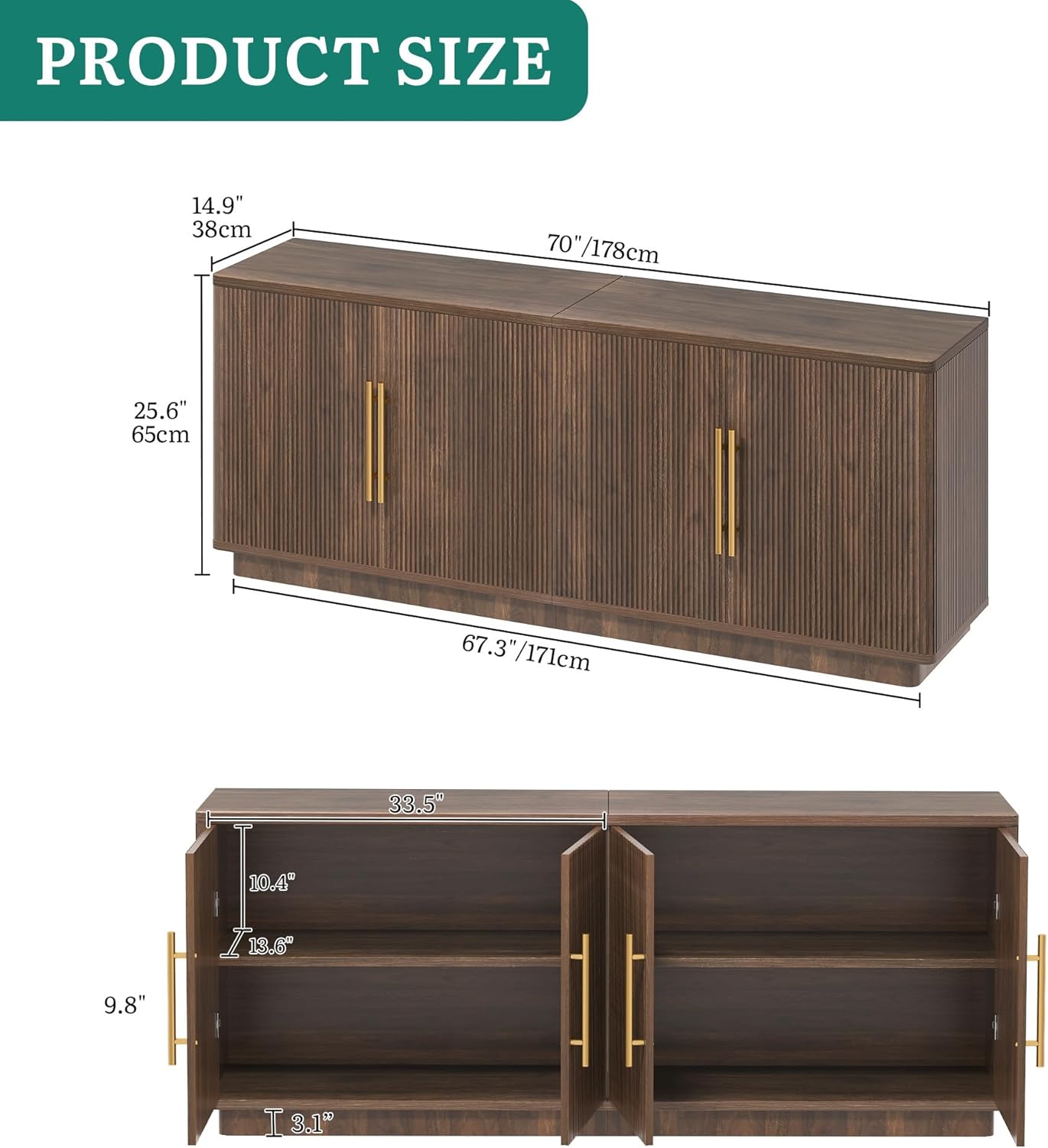 YITAHOME TV Stand for TVs up to 80 Inches, Media Console with 4 Fluted Doors, 70