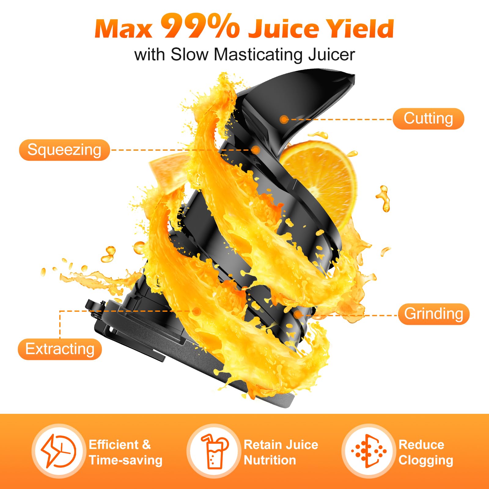YPONE Juicer Machines - Cold Press 400W Masticating Juicer