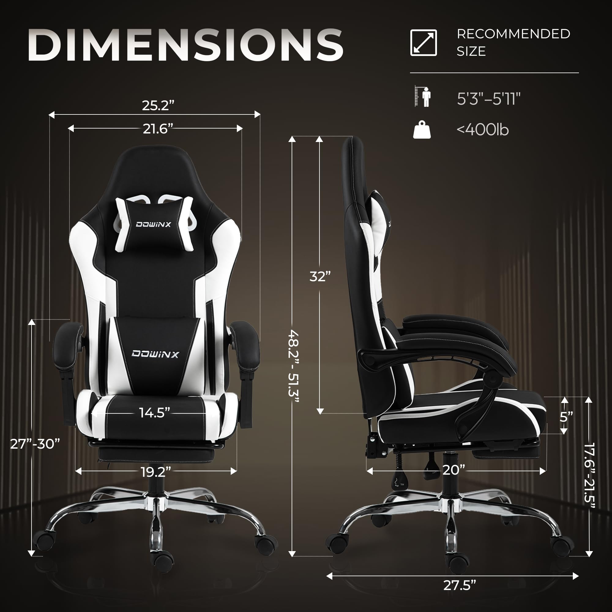 DOWINX Gaming Chair with Footrest, 330lbs Ergonomic Design