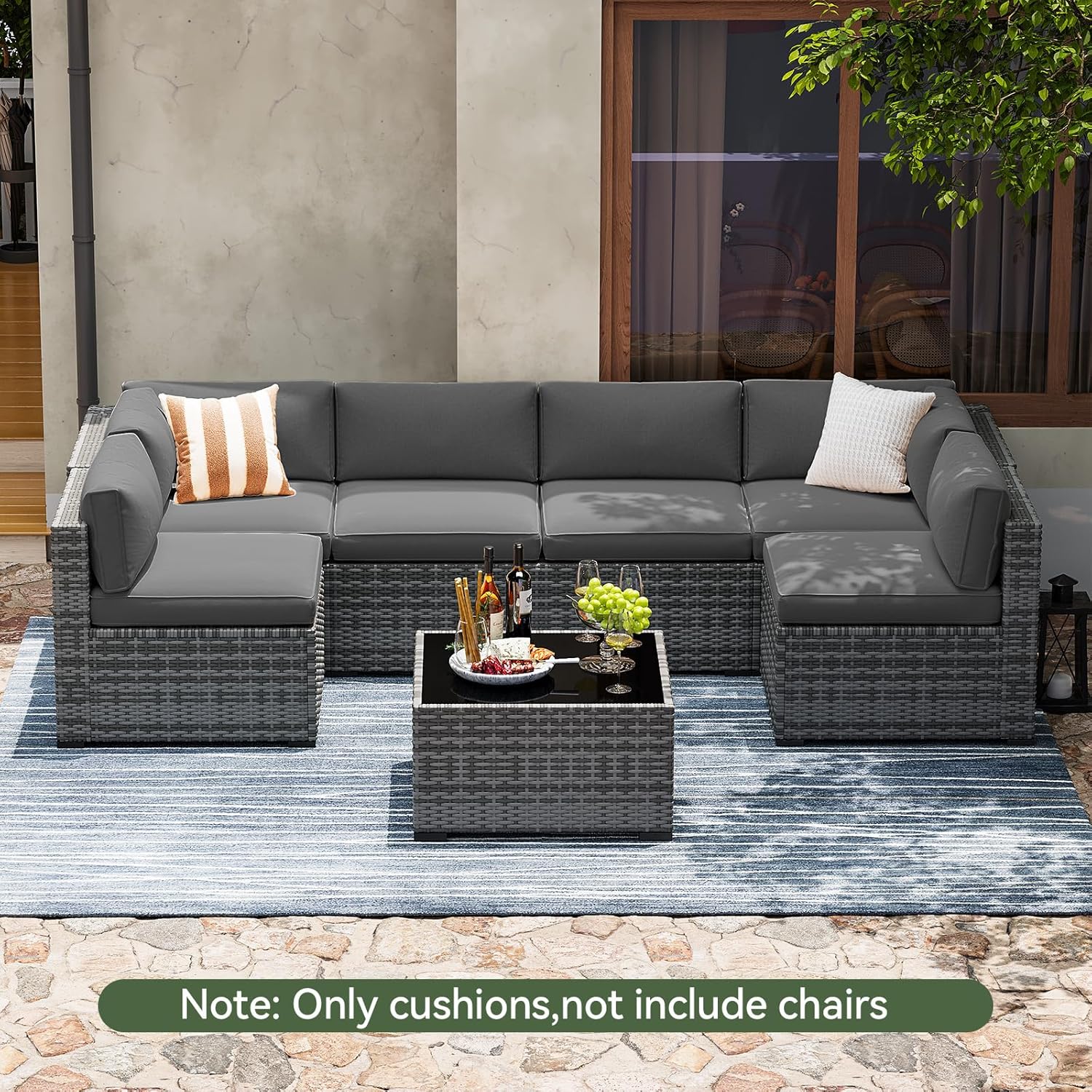 Aoxun Replacement Cushions for Outdoor Furniture, 14-Piece Outdoor Cushions for Patio Furniture, Deep Seat, Splash-Proof & Fade Resistant Couch Cushion for 6-Seat Patio Conversation Sets, Grey