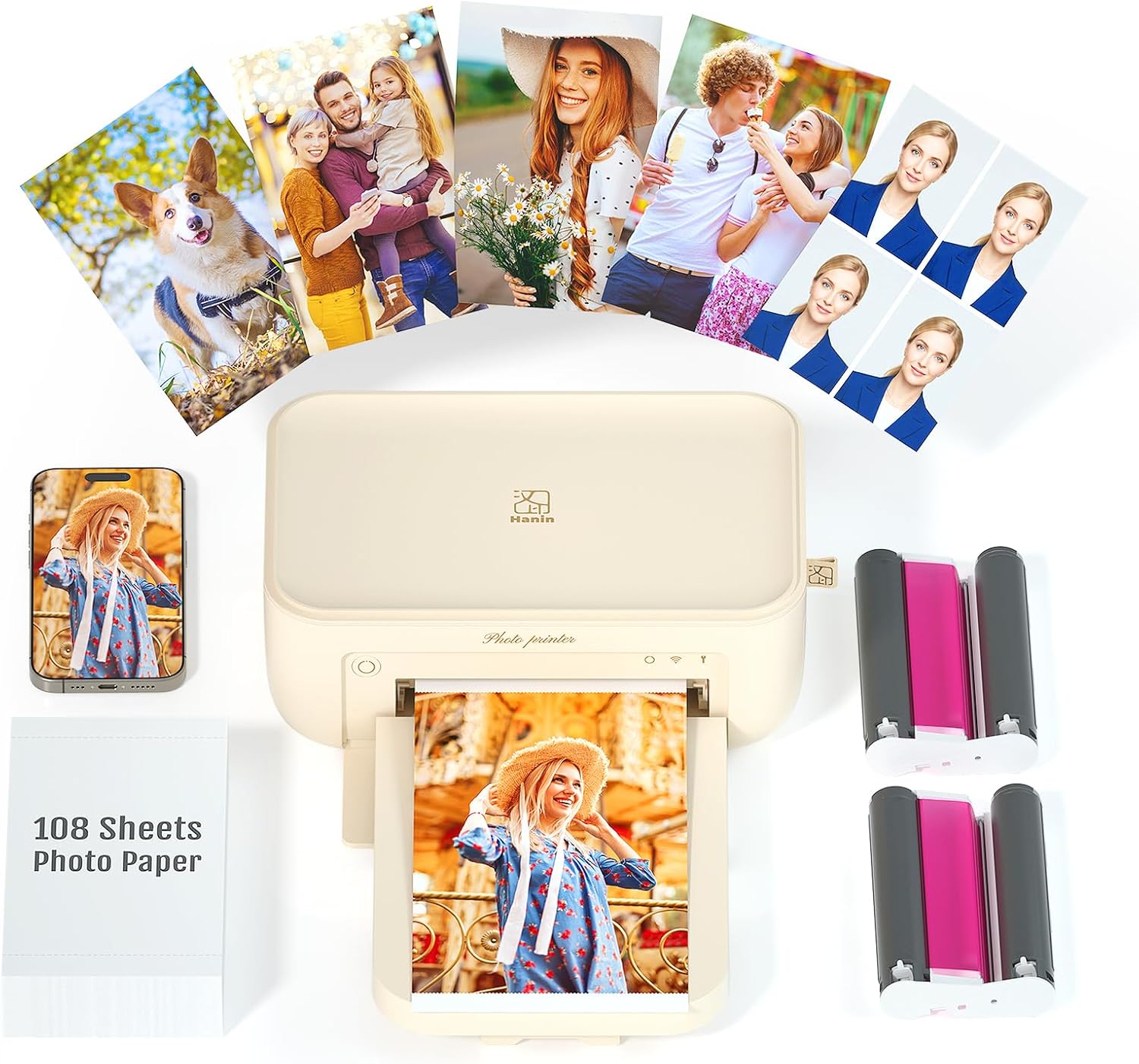 iDPRT 4×6 Photo Printer, Portable Color Picture Printer, Thermal Sublimation Mini Picture Printer, Bundle 108 Sheets Photo Paper & 2 Ribbon Cassette, Photo Printer for iPhone & Android