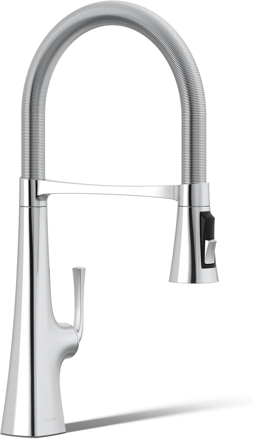 Kohler 22061-CP Graze Semi-pro, 3 Function Commercial Kitchen Faucet with Pull Down Sprayer, Standard, Polished Chrome