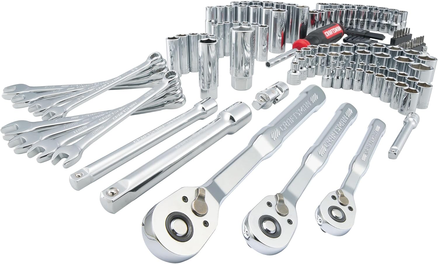 CRAFTSMAN Mechanic Tool Set 135 Pcs, 1/4, 1/2 and 3/8 Inch Drive SAE and Metric Socket Wrench Set with Case (CMMT12124)