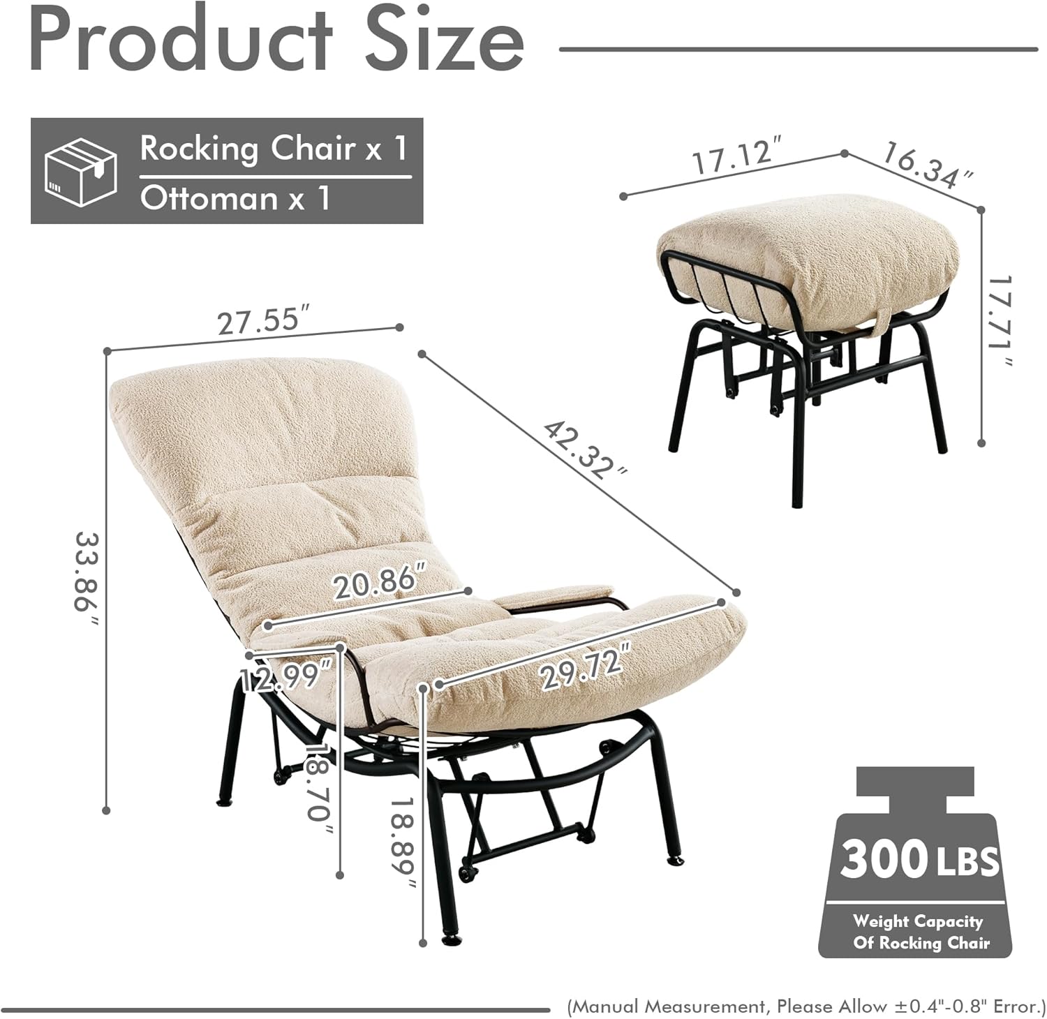 HOOOWOOO MCM Living Room Rocking Accent Chair with Ottoman Set,Office Lazy Lounge Glider Chair and Ottoman Set,Comfy Chair for Living Room Bedroom Office(Cloud Velvet Beige)