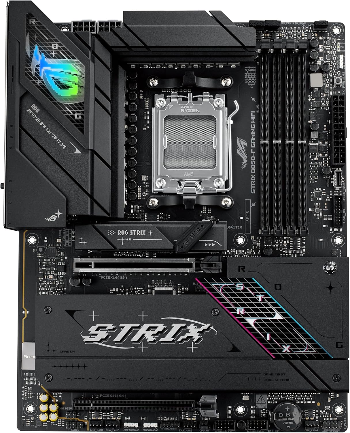 ASUS ROG Strix B850-F Gaming WiFi - AMD Motherboard, 16+2+2 Power Stages, DDR5, Four M.2 Slots, PCIe 5.0, 19 USB Ports, USB Type-C to 20Gbps and Aura Sync RGB