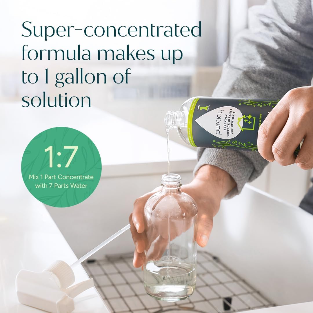 Puracy All Purpose Cleaner Concentrate – Plant-Powered Multi-Surface Cleaner - Surface Cleaner Solution As Seen on TikTok (Green Tea + Lime, 16 fl oz, 1 Pack)
