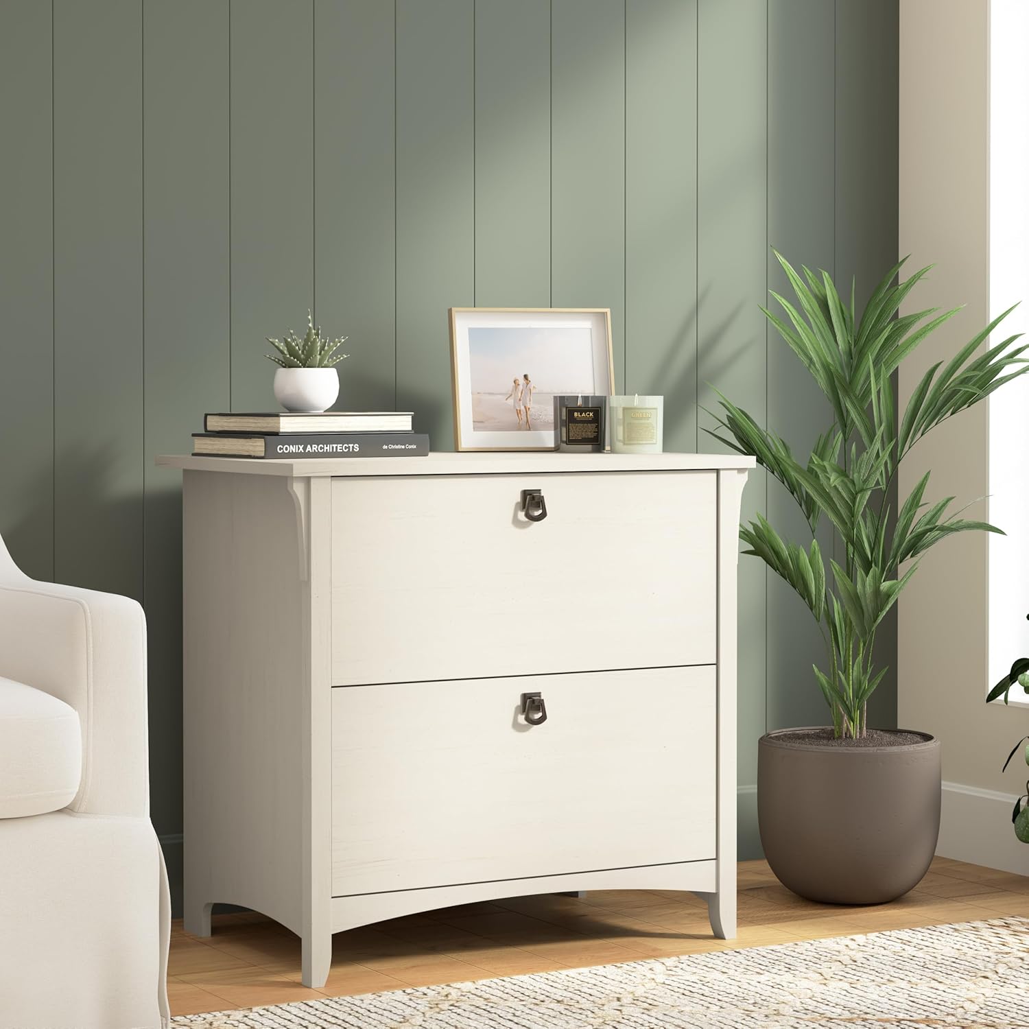 Bush Home Salinas 2 Drawer Lateral File Cabinet in Antique White, Home Office Storage Solution, Organizer with Drawers for Workspace, Filing Unit