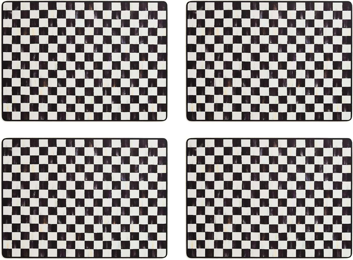 MACKENZIE-CHILDS Set of 4 Cork-Back Placemats, Hard-Finish Table Mats, Black-and-White Courtly Check
