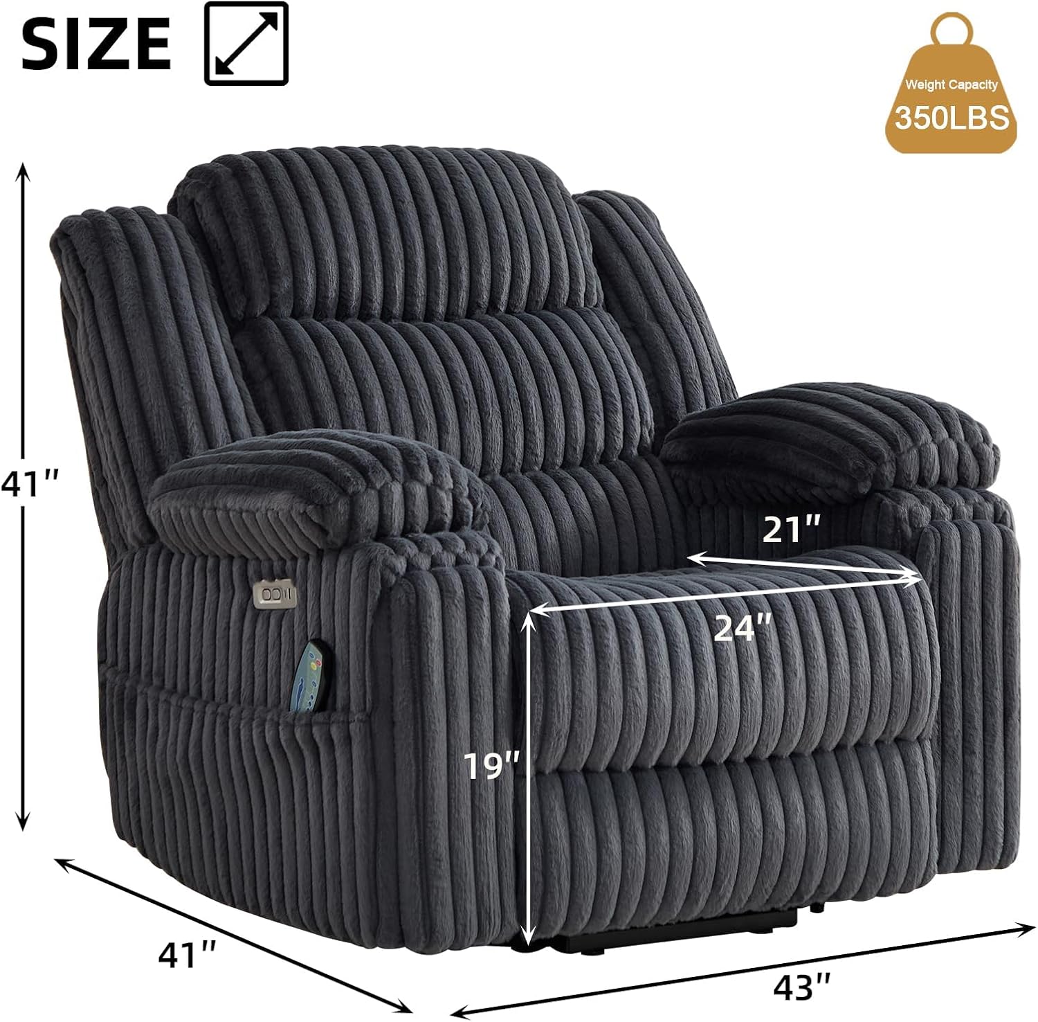 CANMOV Power Lift Recliner Chair with Heat & Massage for Elderly - Heavy Duty Electric Recliner with Wireless Charger, USB & Type-C, Cup Holder, Lift Chair for Living Room, Dark Grey