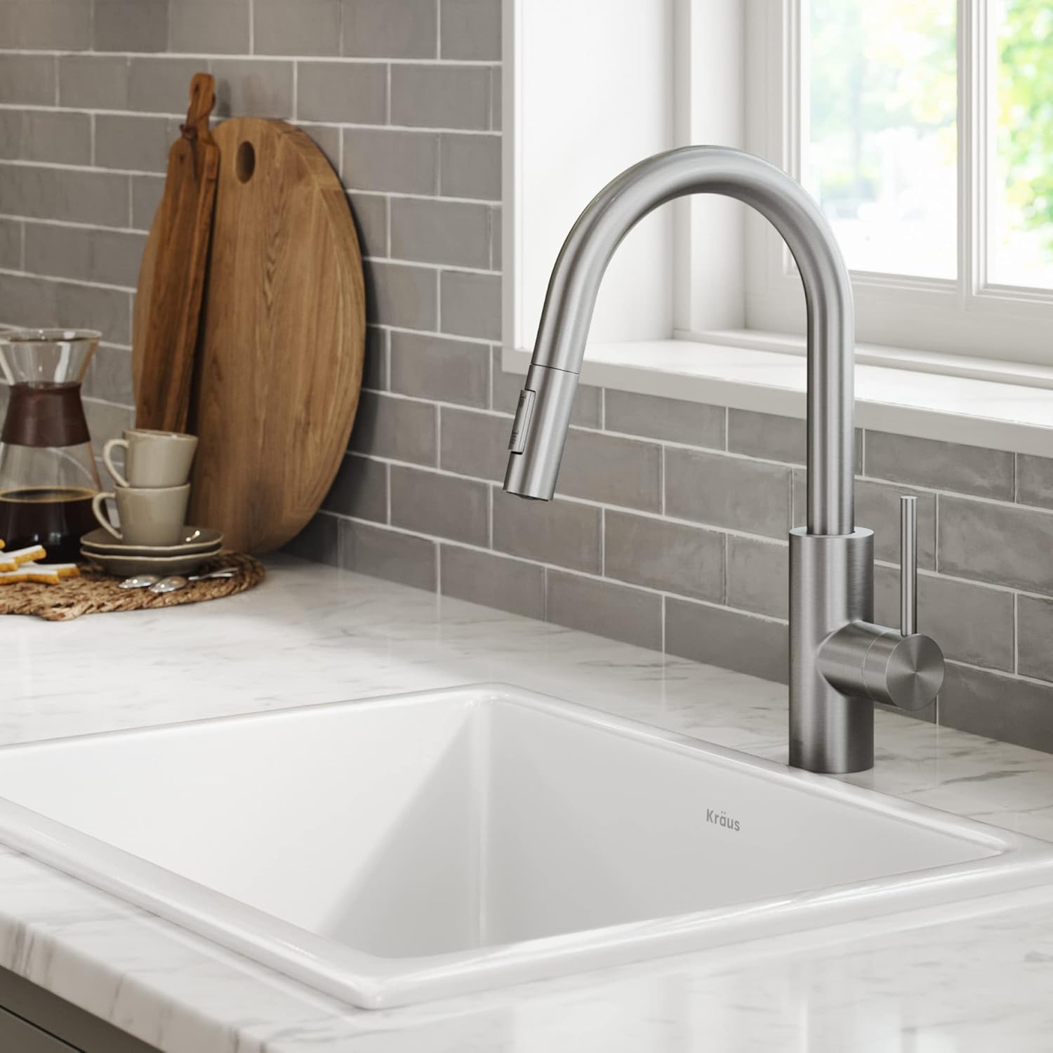 Kraus Oletto Spot Free Stainless Steel Dual Function Kitchen Faucets with Pull Down Sprayer, KPF-2620SFS