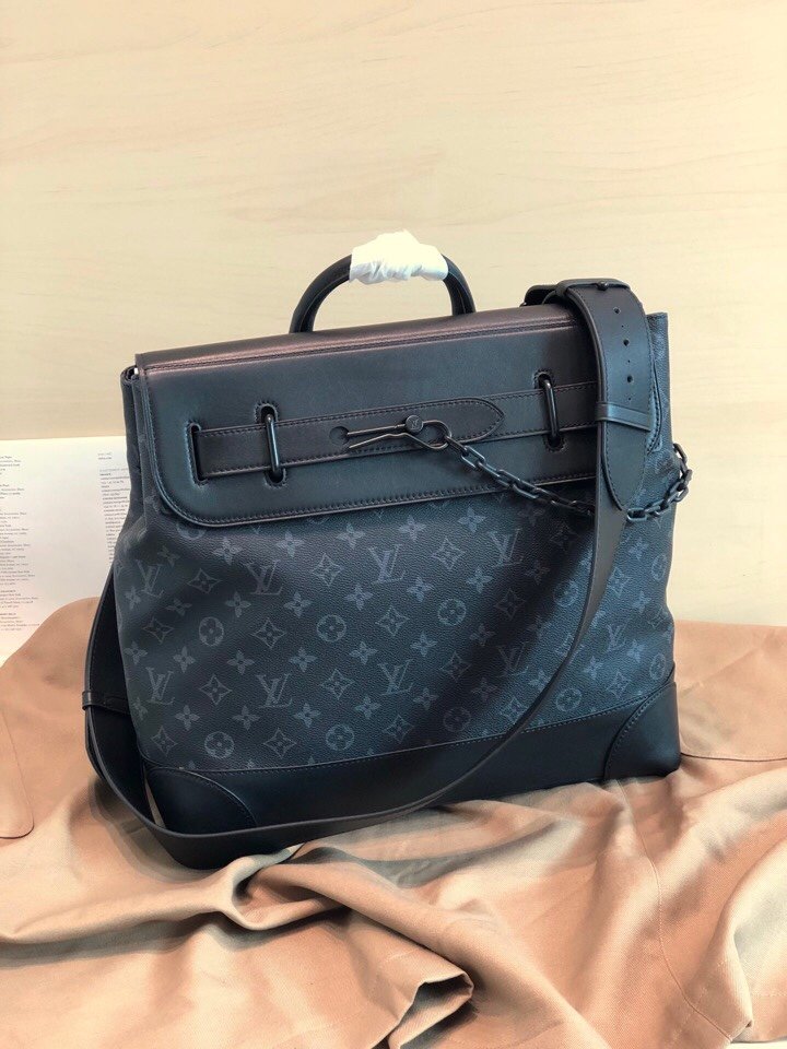 Top Louis Vuitton M44731 Men Steamer PM Monogram Eclipse Coated Canvas