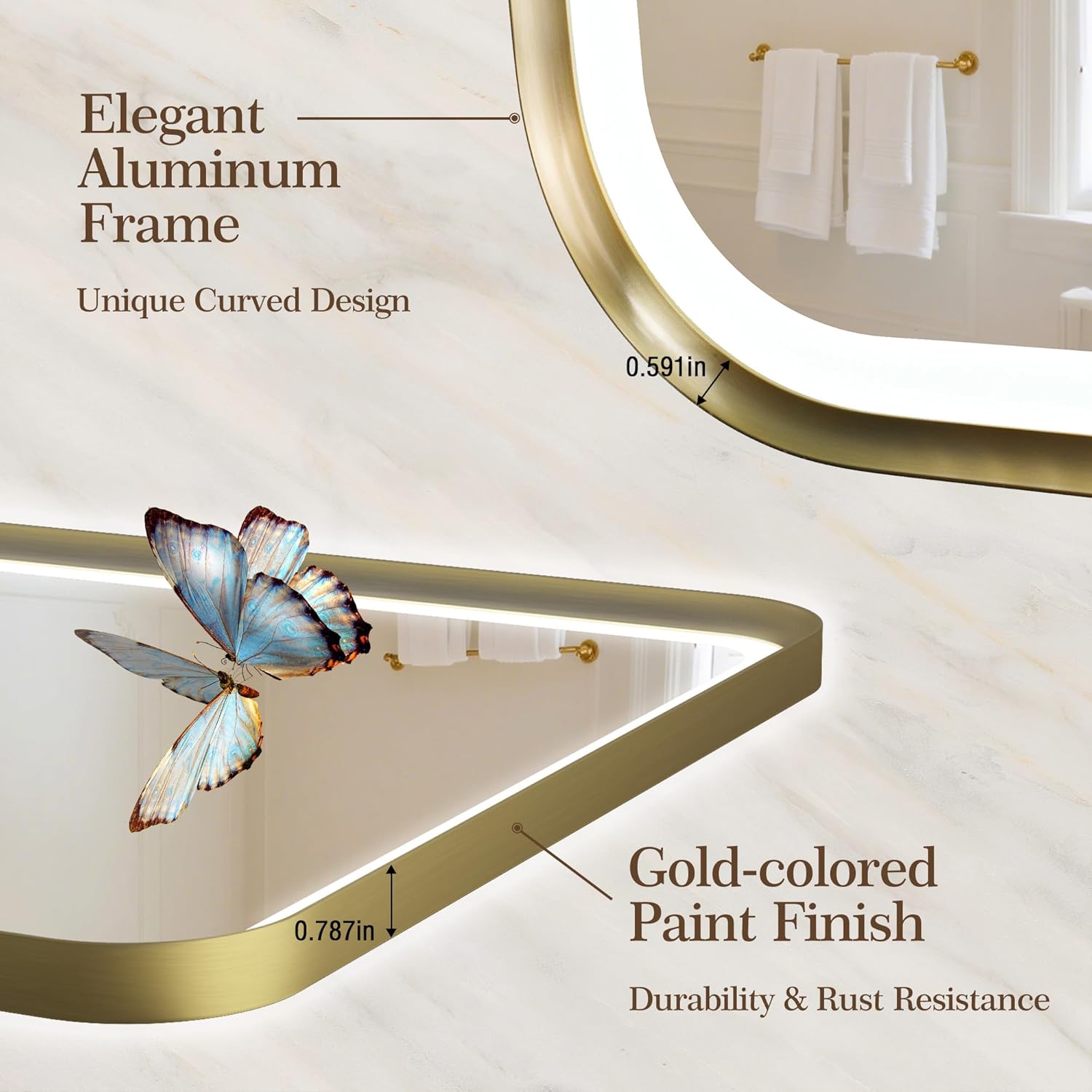 S'bagno 32X24 Gold LED Mirror for Bathroom with Frontlit & Backlit, LED Bathroom Mirror with Metal Frame, Anti-Fog, Stepless Dimmable, 3 Colors Temperature LED Vanity Mirror(Horizontal/Vertical)
