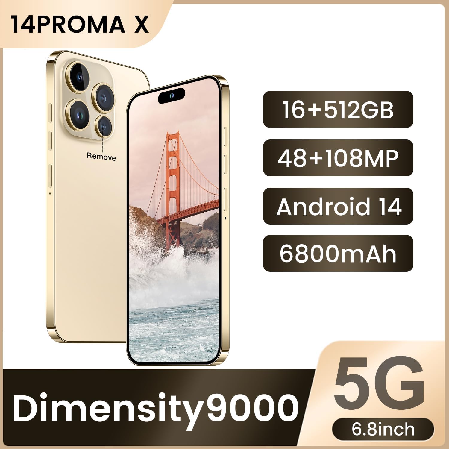 Huness 14 PM Smartphone Unlocked Cell Phone,Battery 6800mAh 6.82