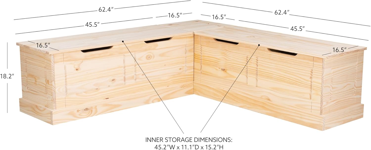 Linon Harris Unfinished Wood Backless Nook with Interior Storage