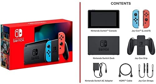 Nintendo Switch Deluxe Holiday Game Bundle: Nintendo Switch with Neon Blue and Neon Red - 6.2