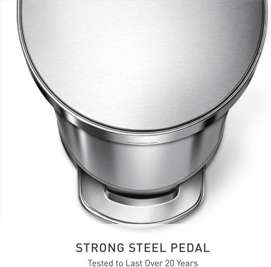 simplehuman 45 Liter / 12 Gallon Slim Hands-Free Kitchen Step Trash Can, Brushed Stainless Steel