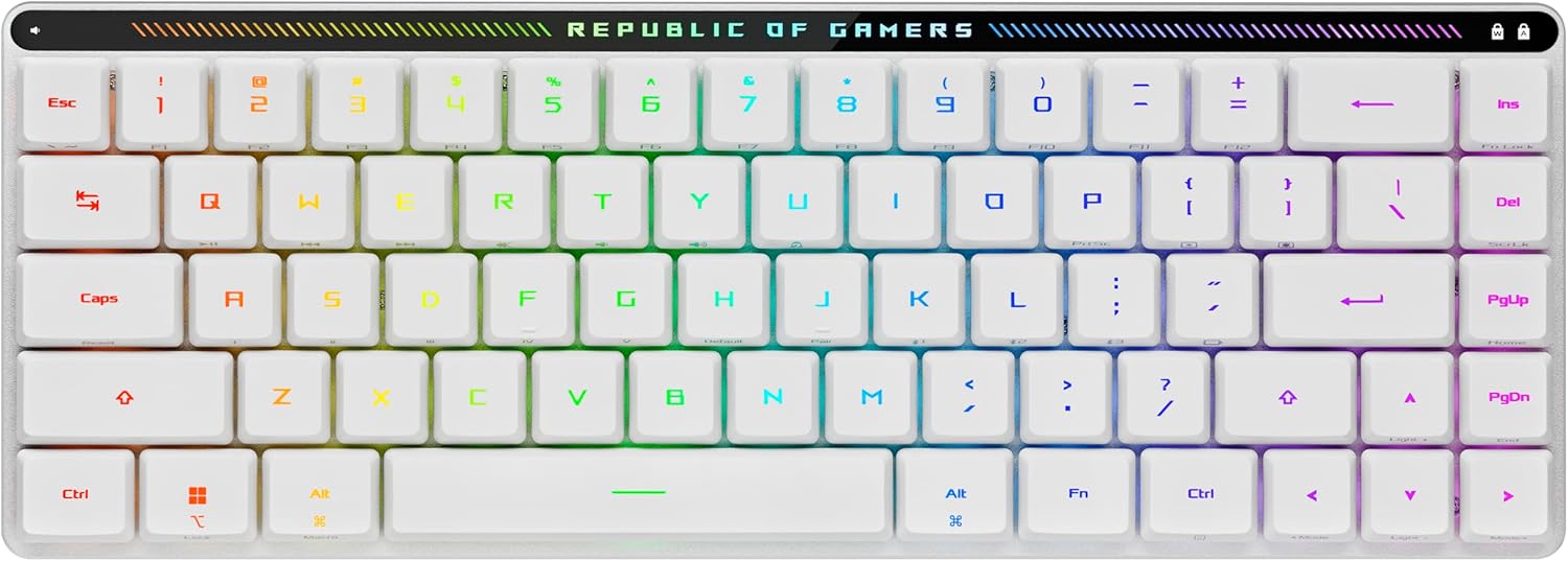 ASUS ROG Falchion RX Low Profile Wireless Gaming Keyboard – 65% Compact TKL, Tri-Mode Connectivity, ROG RX Blue Optical Switches, RGB, Touch Panel, Keyboard Cover, PC/Mac Support - White