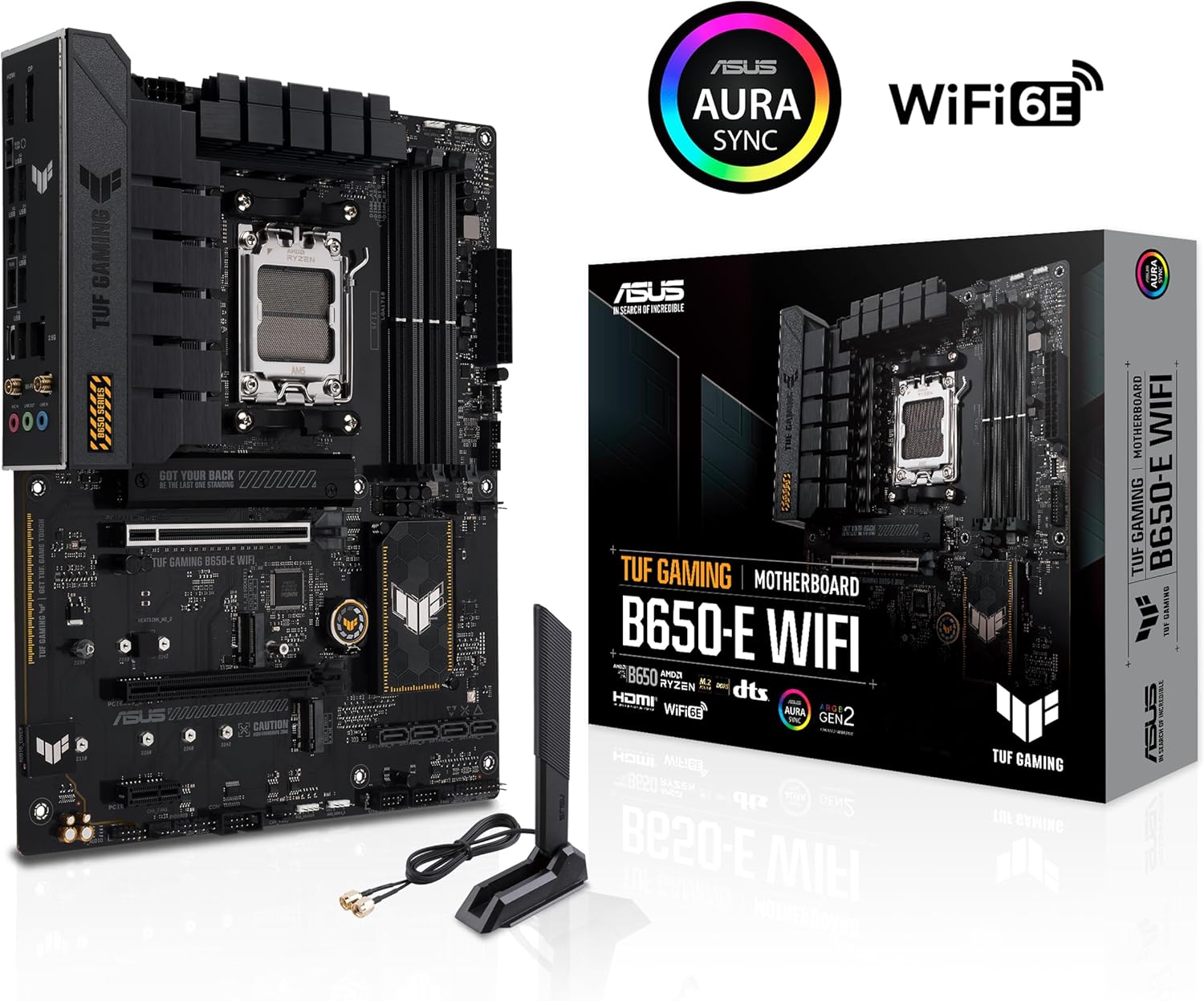 ASUS TUF Gaming B650-E WIFI AMD B650 AM5 DDR5 8000 DP HDMI 3x M2 USB3.2 WiFi 6E + BT AURA RGB 2.5Gbit LAN ATX Motherboard with ASUS TUF Protection, Q-Design, Armoury Crate (Renewed)