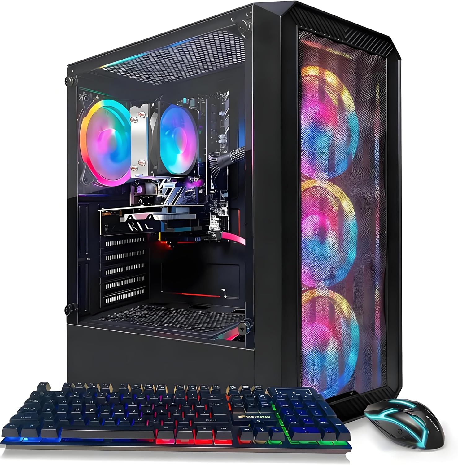 STGAubron Gaming PC Computer Desktop, AMD Ryzen 3 3200G 3.6G, Radeon RX 590 8G, 16G DDR4, 512G SSD, WiFi 6, BT 5.0, RGB Fan x4, Windows 11 Home