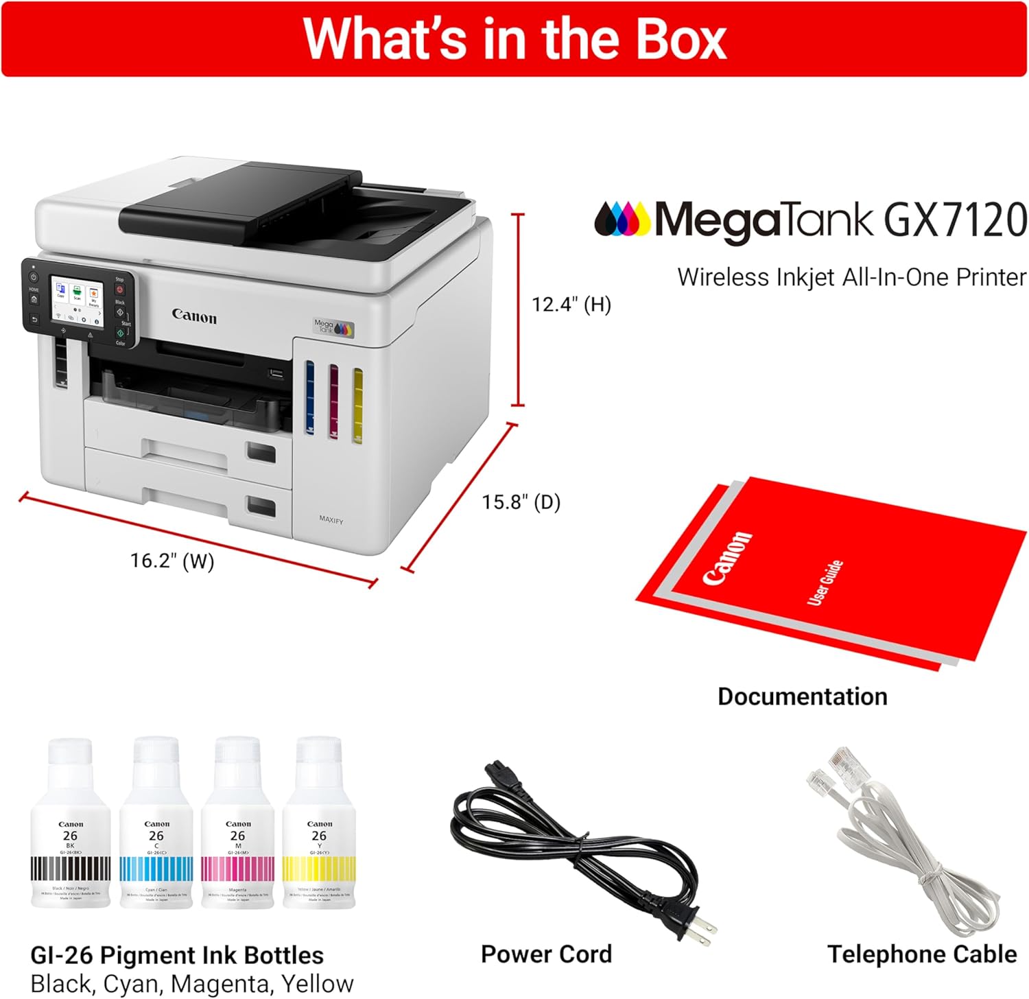 Canon Megatank GX7120 Wireless All-in-One Printer, Print, Copy, Scan and Fax with 2.7