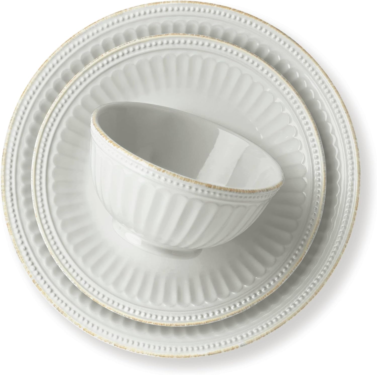 Lenox French Perle Groove 12-Piece Plate & Bowl Set, 23.05 LB, White