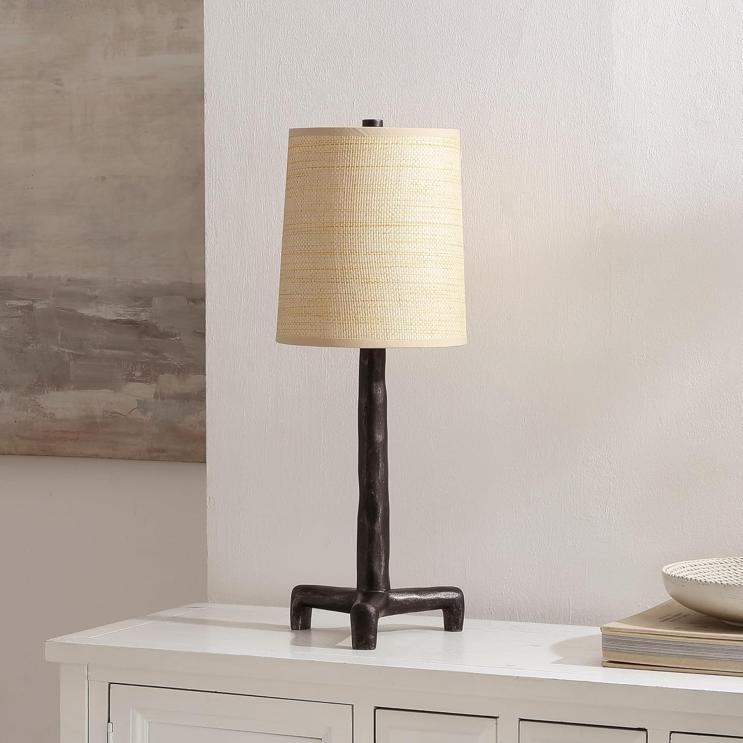 SAFAVIEH Lighting - Soline 24-Inch Table Lamp - Black Iron & Natural Shade - Ideal for Living Room, Bedroom, Nightstand, Reading Nook, LED Bulb Included (TBL4667A)