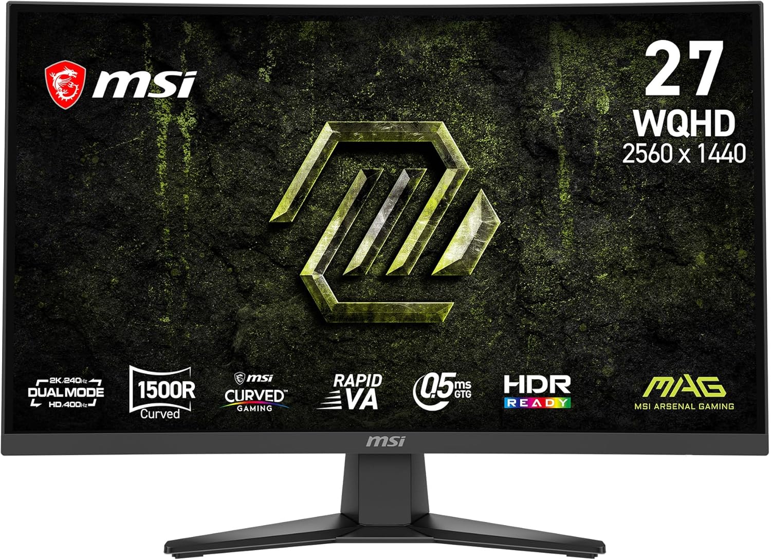 msi MAG 275CQDF X24 27-inch 2560 x 1440 (QHD) Gaming Monitor, 400Hz, Adaptive Sync, HDR Ready, HDMI, VGA Port, VESA Mountable, Tilt, 4-Side Slim Bezel, 0.5ms, Black