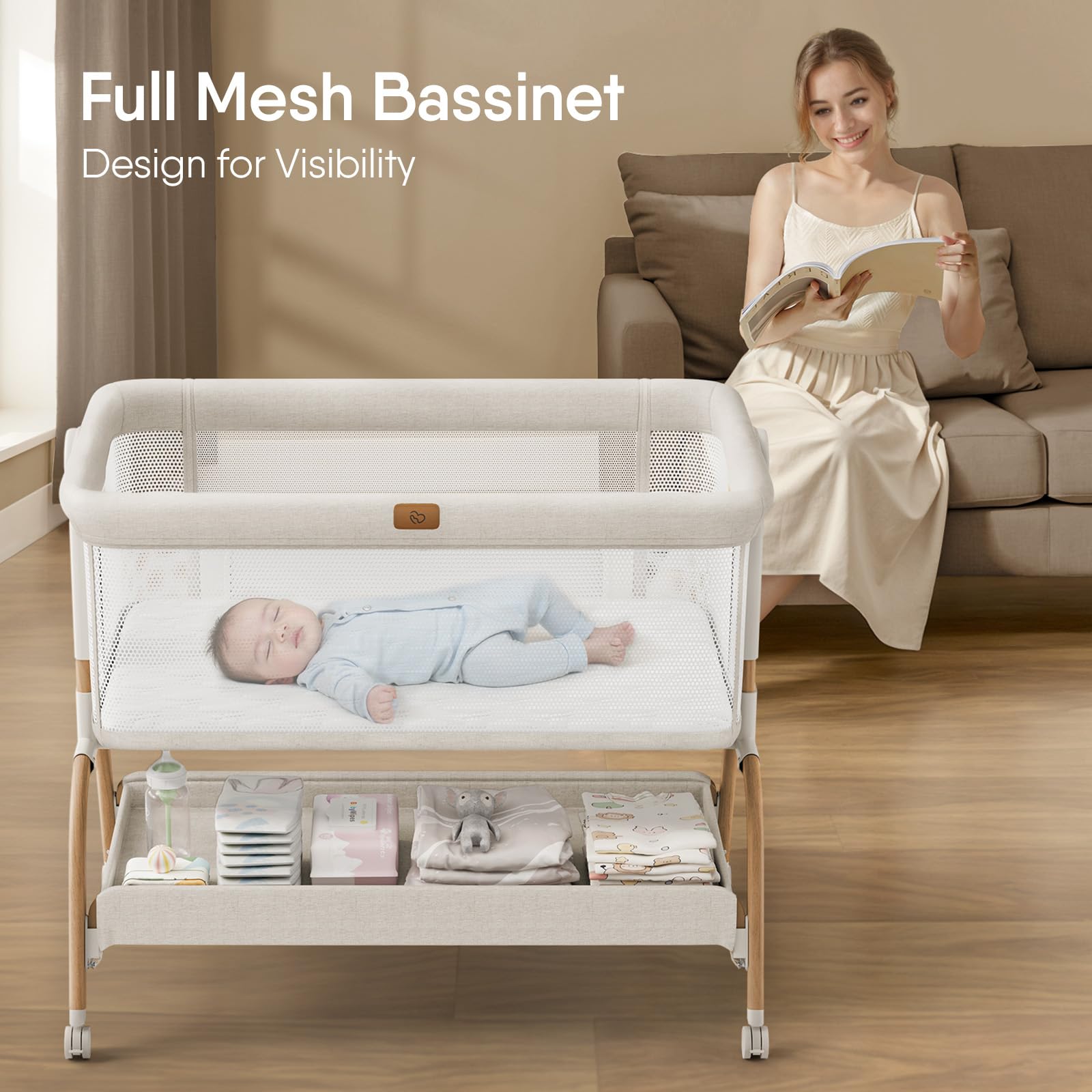 BABYBOND Baby Bassinet Bedside Crib - 3-in-1 Adjustable Sleeper