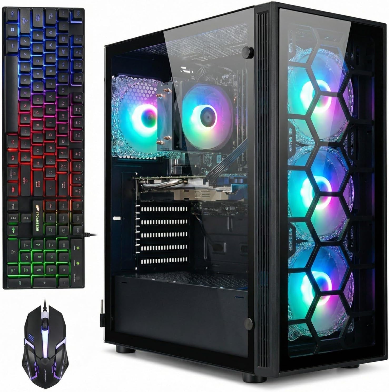 STGAubron Gaming PC Bundle with 24Inch FHD LED Monitor- GeForce RTX 2060S 8G, Intel Core i7 up to 3.9G,32G RAM, 1TB SSD, RGB Sound Bar & Headset Mic, W11H64