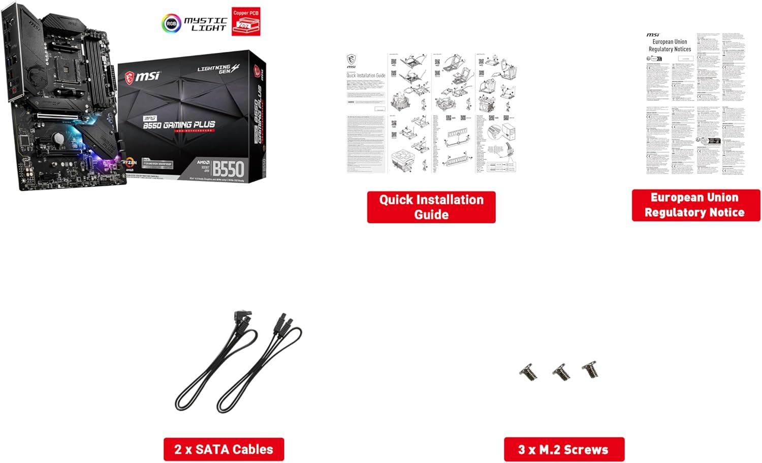 MSI MPG B550 Gaming Plus Gaming Motherboard (AMD Ryzen 5000, AM4, DDR4, PCIe 4.0, SATA 6Gb/s, M.2, USB 3.2 Gen 2, HDMI/DP, ATX)