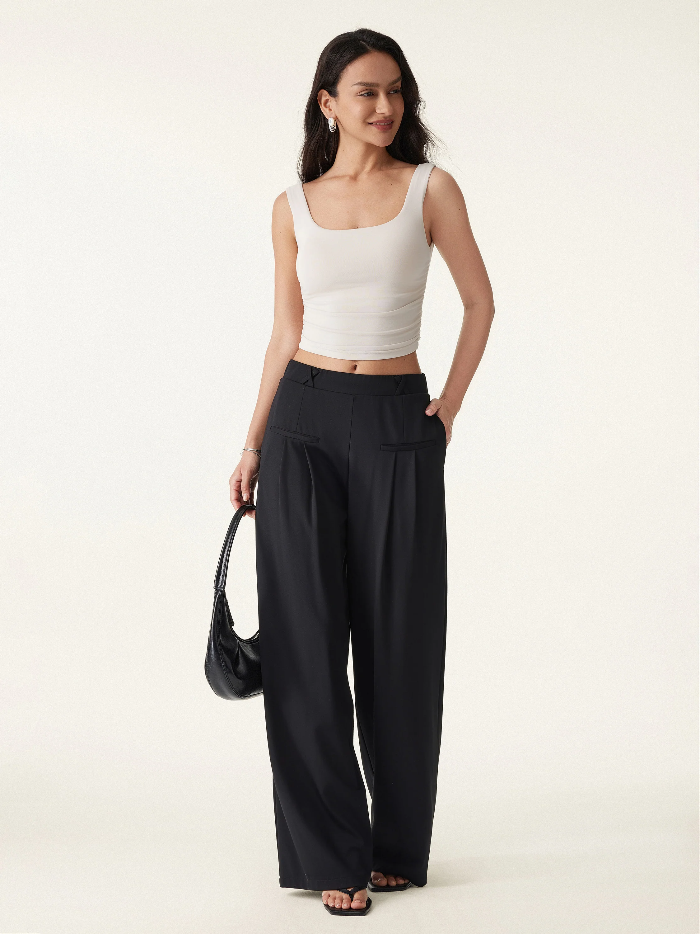 Mid Rise Wide Leg Trouser with Pockets Drapey Bamboo Ponte