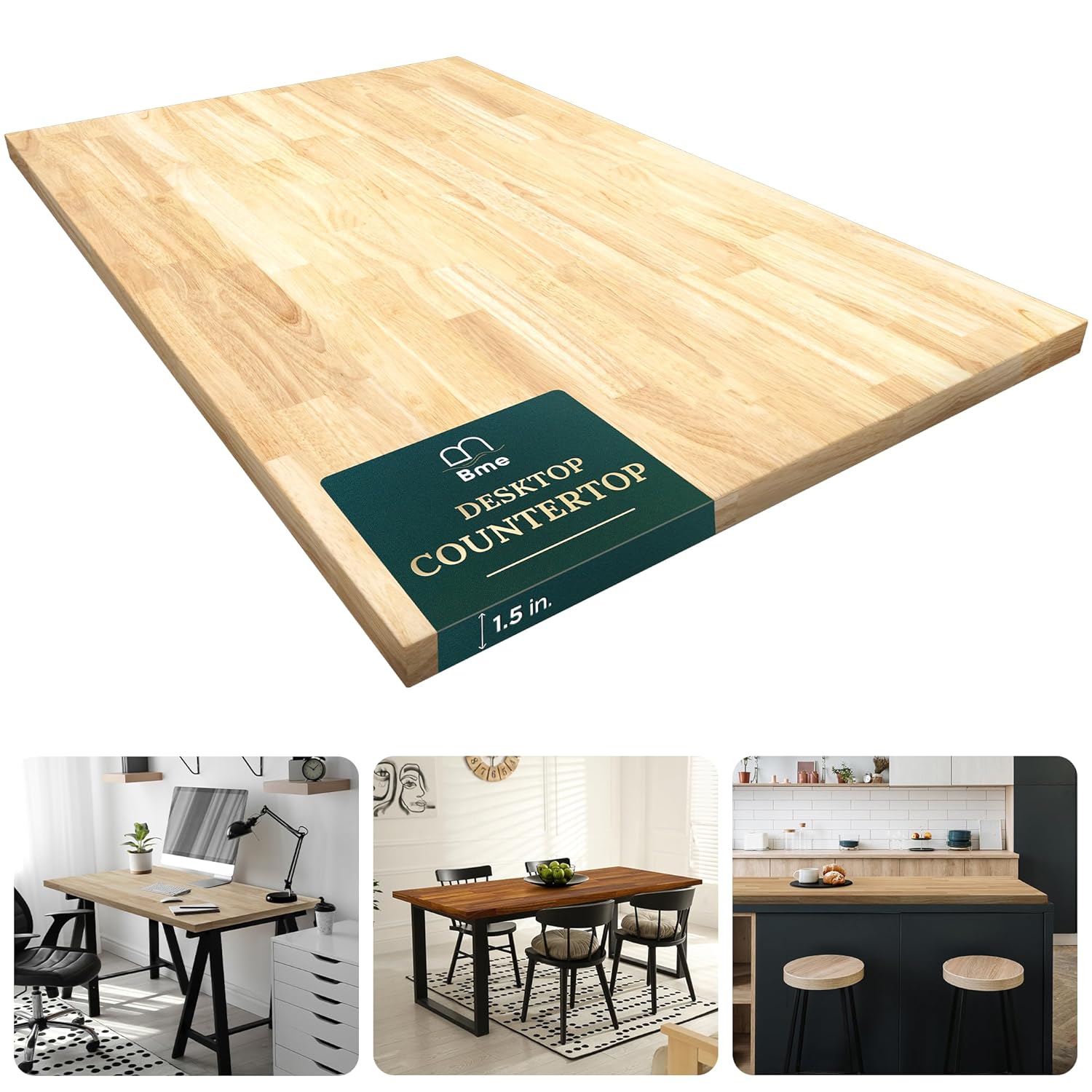 Bme Hevea Solid Wood Butcher Block Table Top, Desk top, Unfinished Butcher Block Countertop for DIY Desktop/Kitchen Countertop, 4ft L x 30