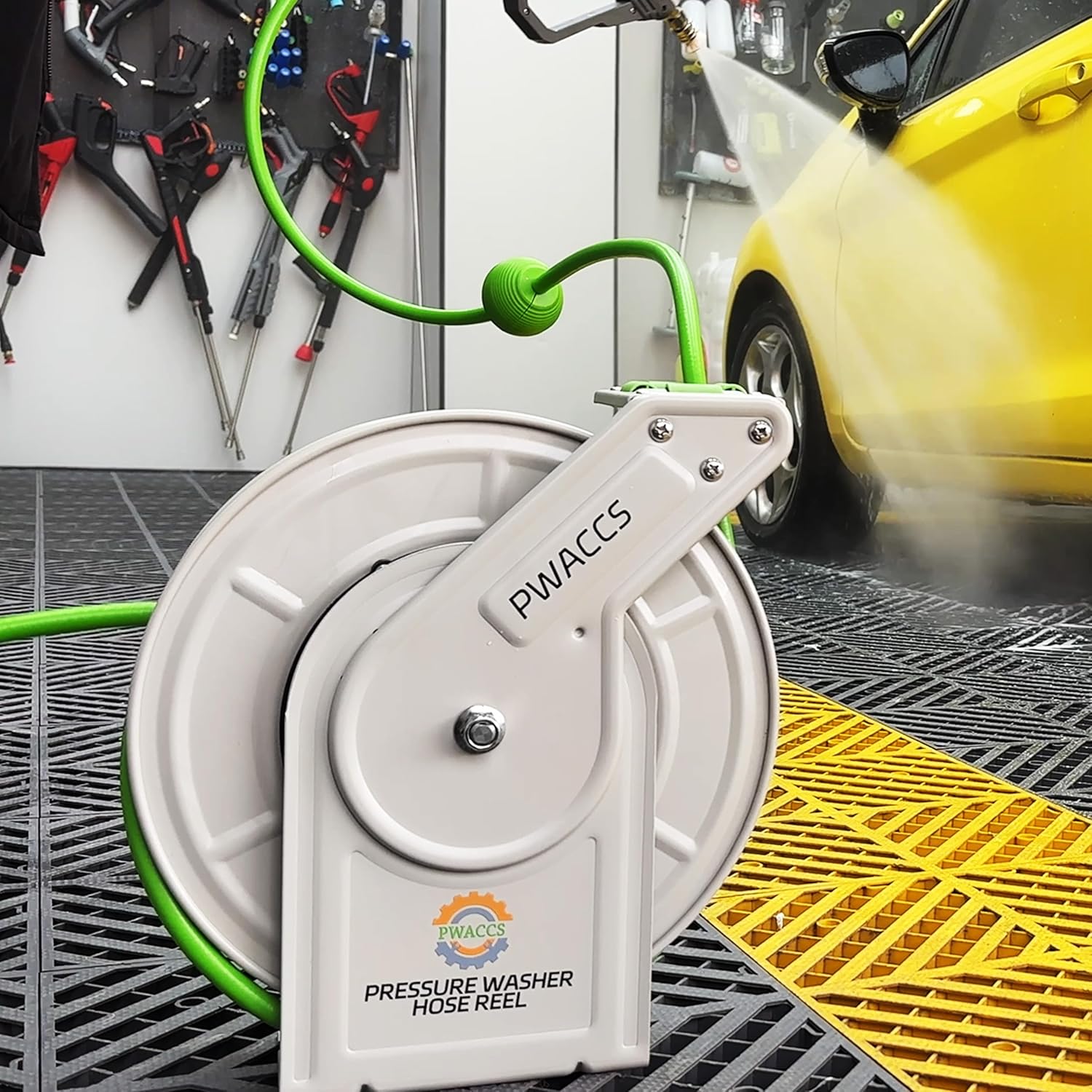 PWACCS Retractable Pressure Washer Hose Reel, Heavy Duty Power Washer Hose Reel 1/4
